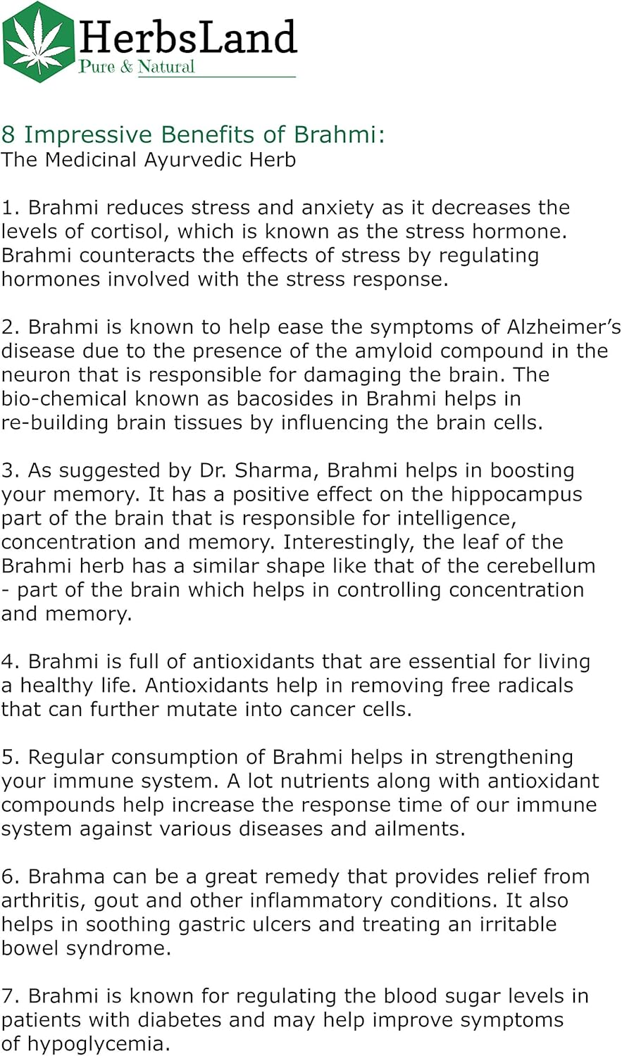 Herbsland&reg; 100% Bio Organic Brahmi Leaves Powder (Bacopa Monnieri) for Hair Growth & Skin Care | Hair and Scalp Treatment (200 Gm)