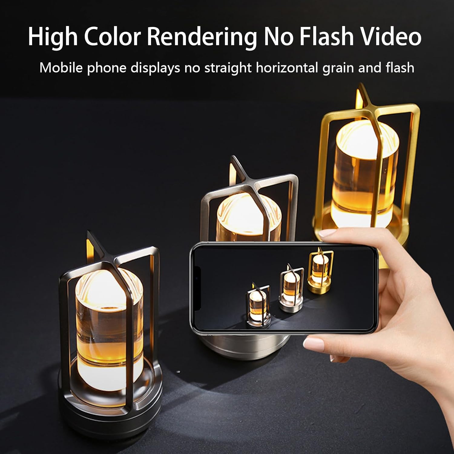 Cordless Table Lamp, LED Lamp with 2000Ma Battery, 3 Color Stepless Dimming, Lumisom Crystal Lantern Lamp, Klarako Crystal Lantern Suitable for Bedroom/Bar/Cafe/Camping(Gold) 1 Pack image number 1