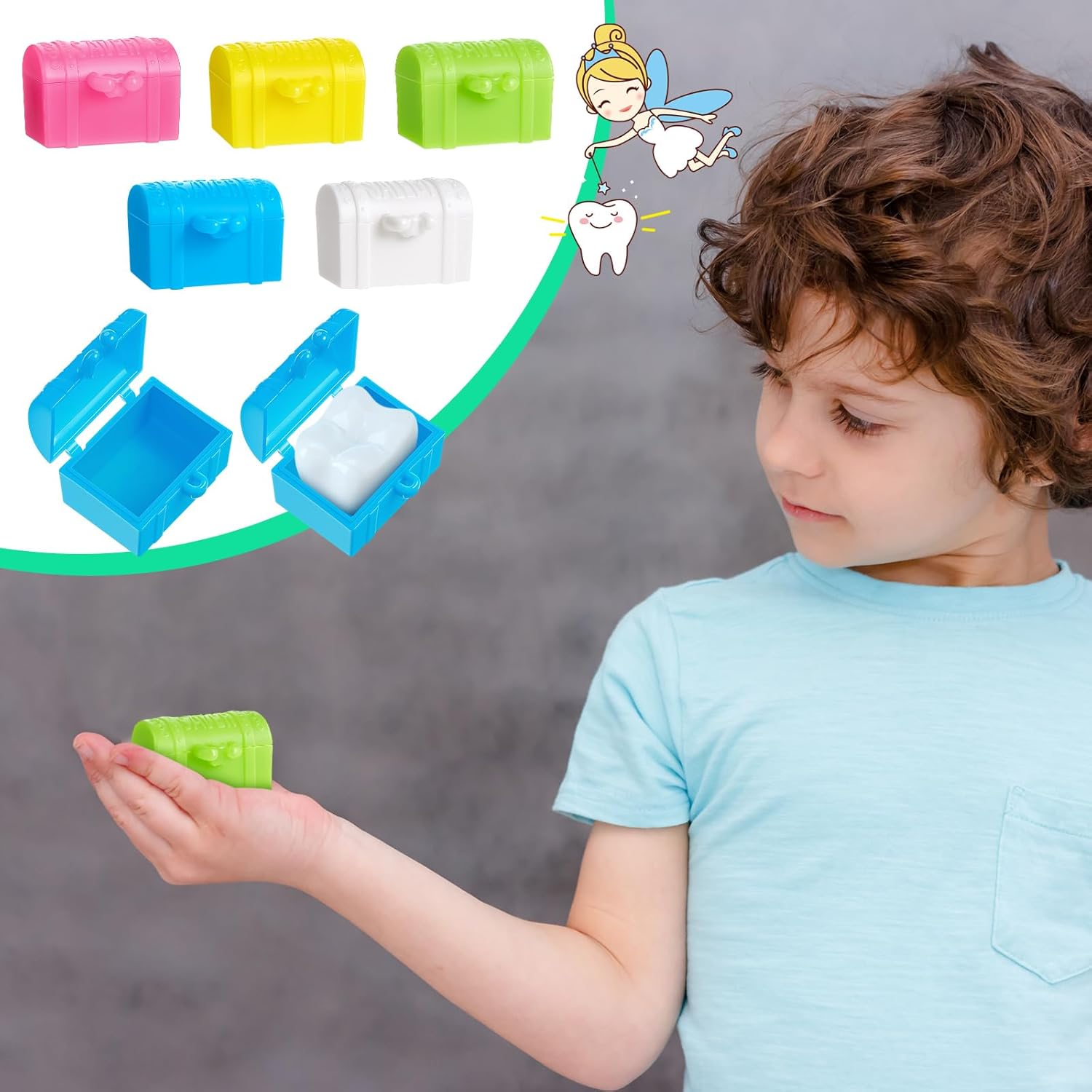 Pinkunn 200 Pcs Plastic Tooth Holder Boxes Tooth Fairy Box for Kids Colorful 0.8 X 0.6 X 0.6 Mini Treasure Chest for Boy Girl Lost Teeth Keepsake Dentist Theme Party Supplies Goodie Bag Filler image number 1