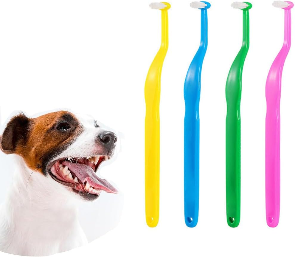 4PCS Small Dog & Cat Toothbrush Kit &ndash; Micro Head, Soft Bristles for Tiny Pets, Deep Dental Cleaning for Puppies, Kittens, Chihuahuas & More | Gentle Curved Neck Design