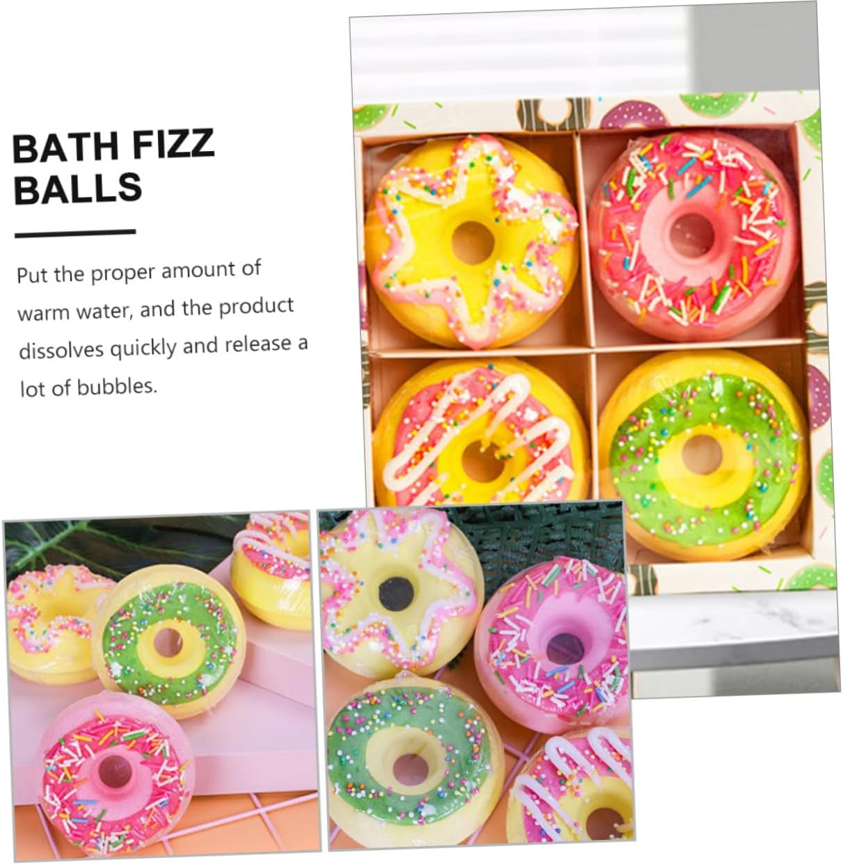 LOLIPPYY Doughnut Shape Shower Bombs 100G Set of 4 Moisturizing Bath Salts for Boys and Girls Essential Oils Fun Bath Time Experience Random Style image number 4