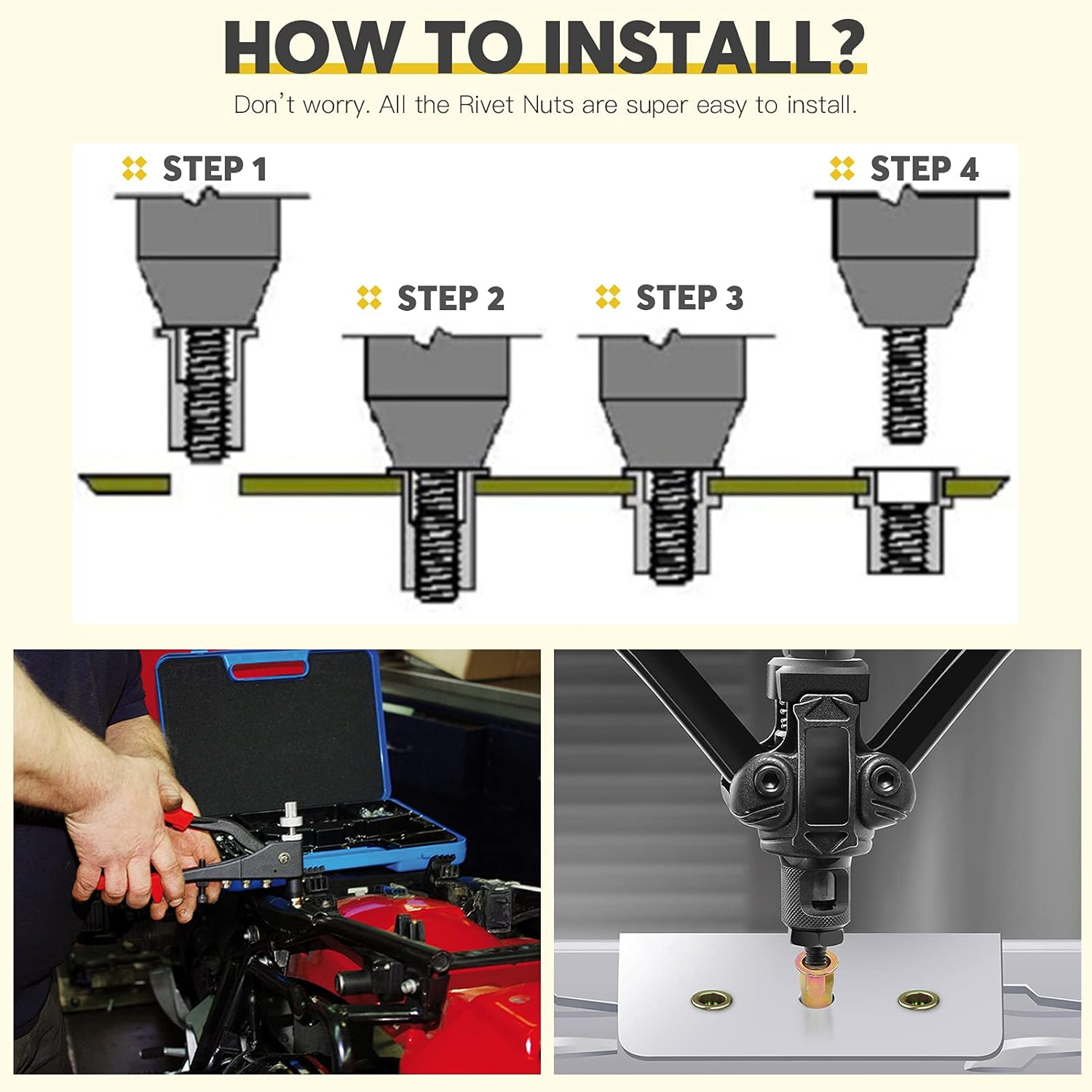 Mardatt 60Pcs M8 Metric Hex Rivet Nut Assortment Kit, Zinc Plated Carbon Steel Hex Rivnut Flat Head Threaded Insert Nutserts image number 4