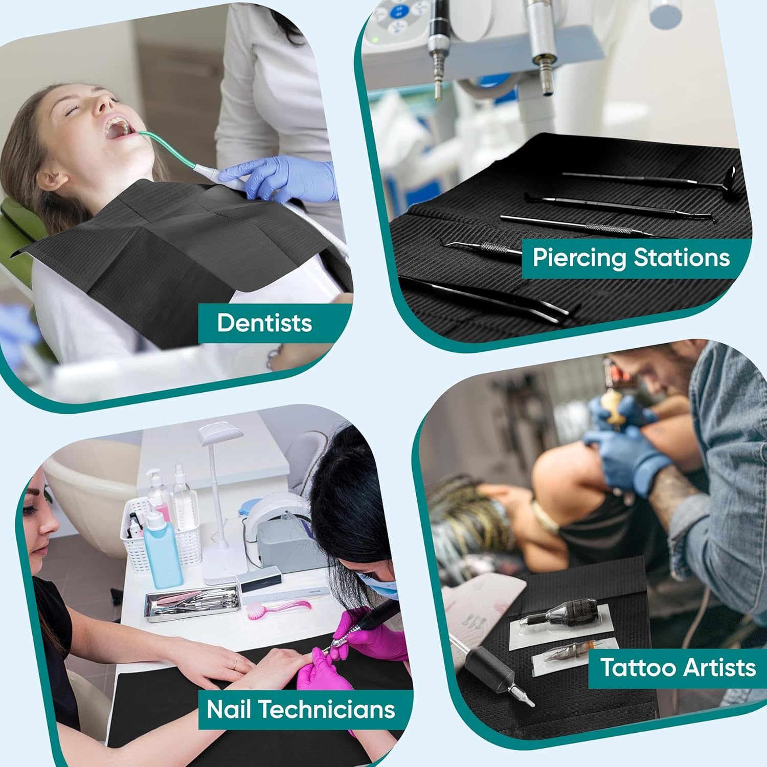 Amira Beauty Disposable Dental Bibs 13" X 18" 3 Ply Waterproof Tattoo Paper Sheet Piercing Tattoo Nail Tray Cover (50 Pcs)