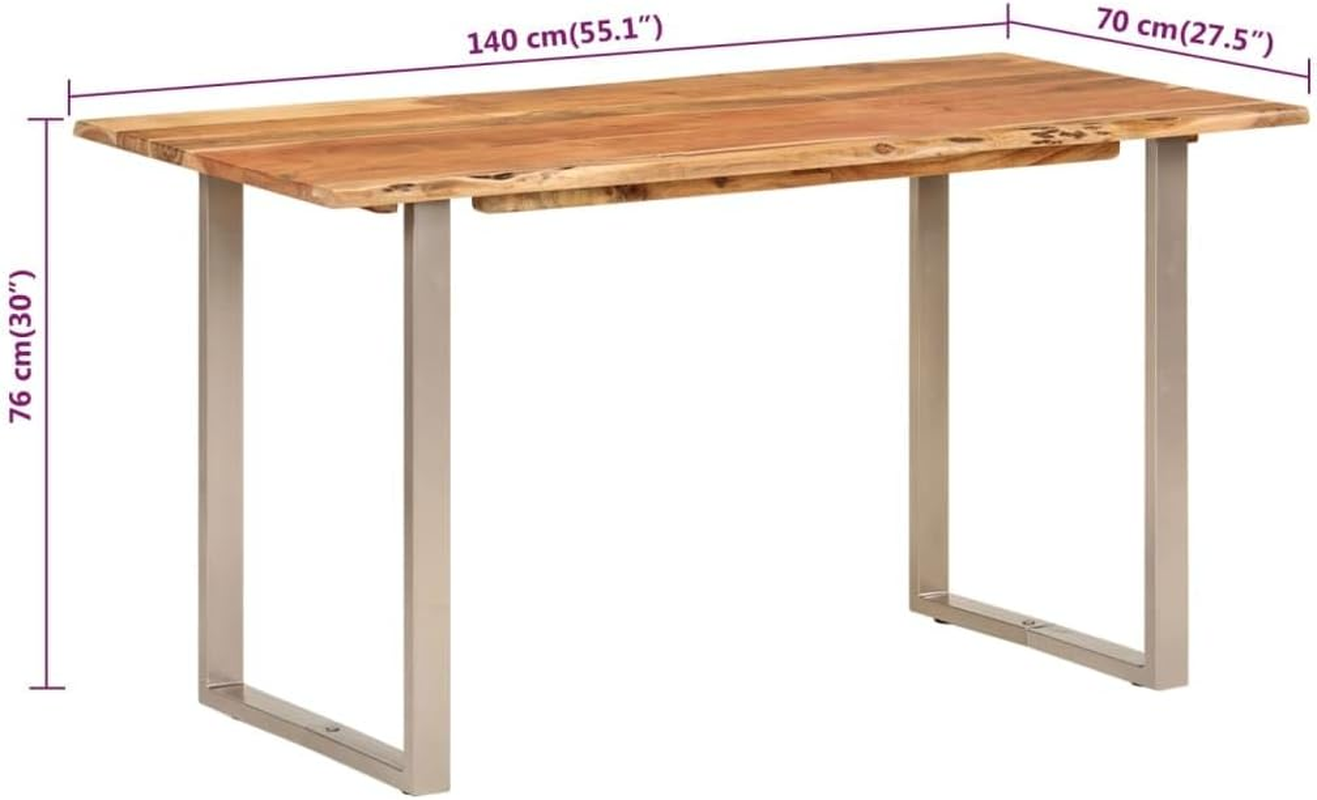Vidaxl Acacia Wood Dining Table - Industrial Decor - Solid Wood with Powder-Coated Iron Legs - Unique Live Edge Design - 140X70 Cm