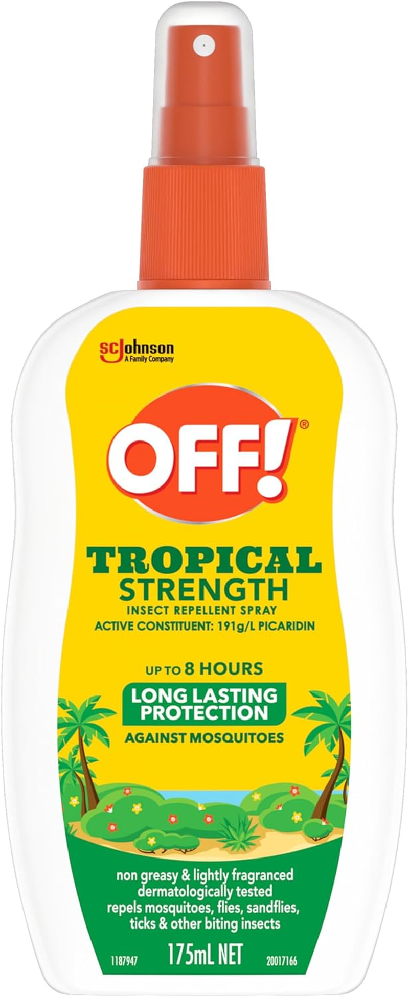 OFF! Tropical Strength Insect Repellent Spray, Non Greasy, up to 8 Hours of Protection, Dermatologically Tested, 175Ml Bottle