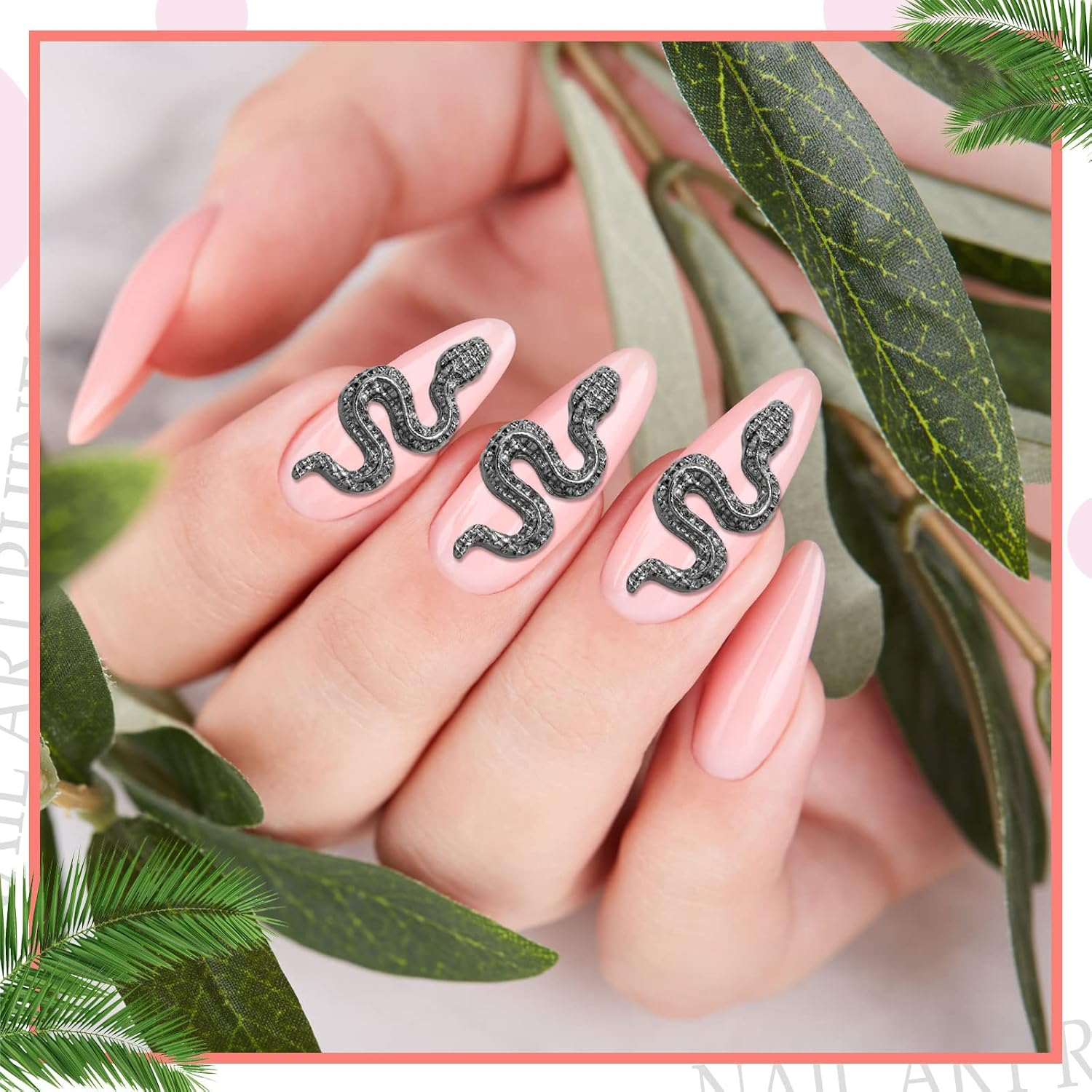 12 Pcs 3D Snake Nail Charms 3D Nail Charms with Rhinestones Alloy Snake Wave Crystal Rhinestones Nail Snake Art Metal Nail Jewelry Accessories Gold Silver Black Nail Charms for Nail Art Decoration DIY image number 3