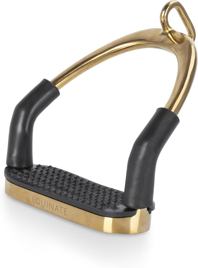 Equinate Charles Safety Stirrups 10 Cm Gold - with Non-Slip Rubber Tread - Stirrups for Adults and Children - Relieves the Ankles - Pack of 2