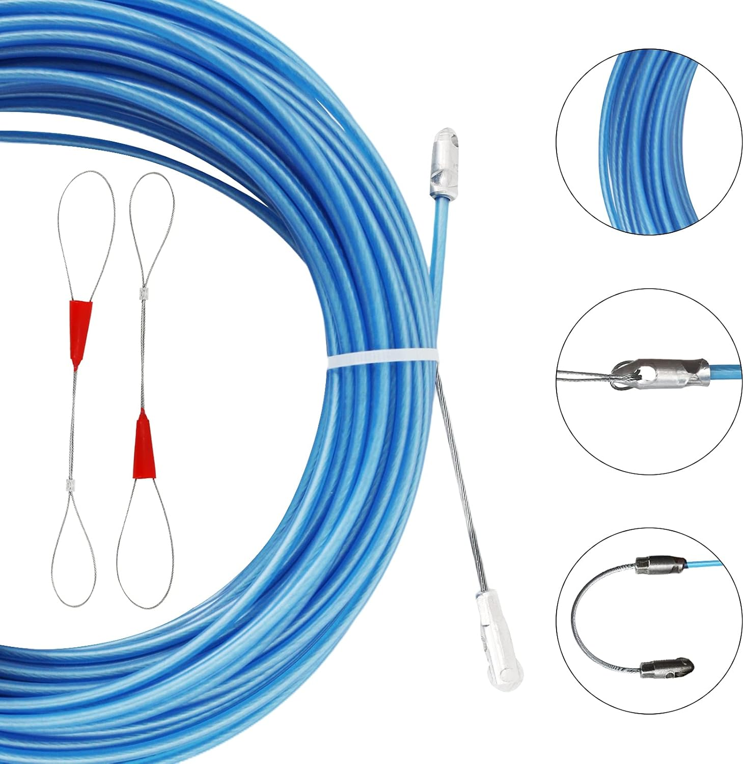 30M Fish Tape Steel Core Cable Puller Electrical Wire Fish Tape Running Cable Fastener Kit image number 2
