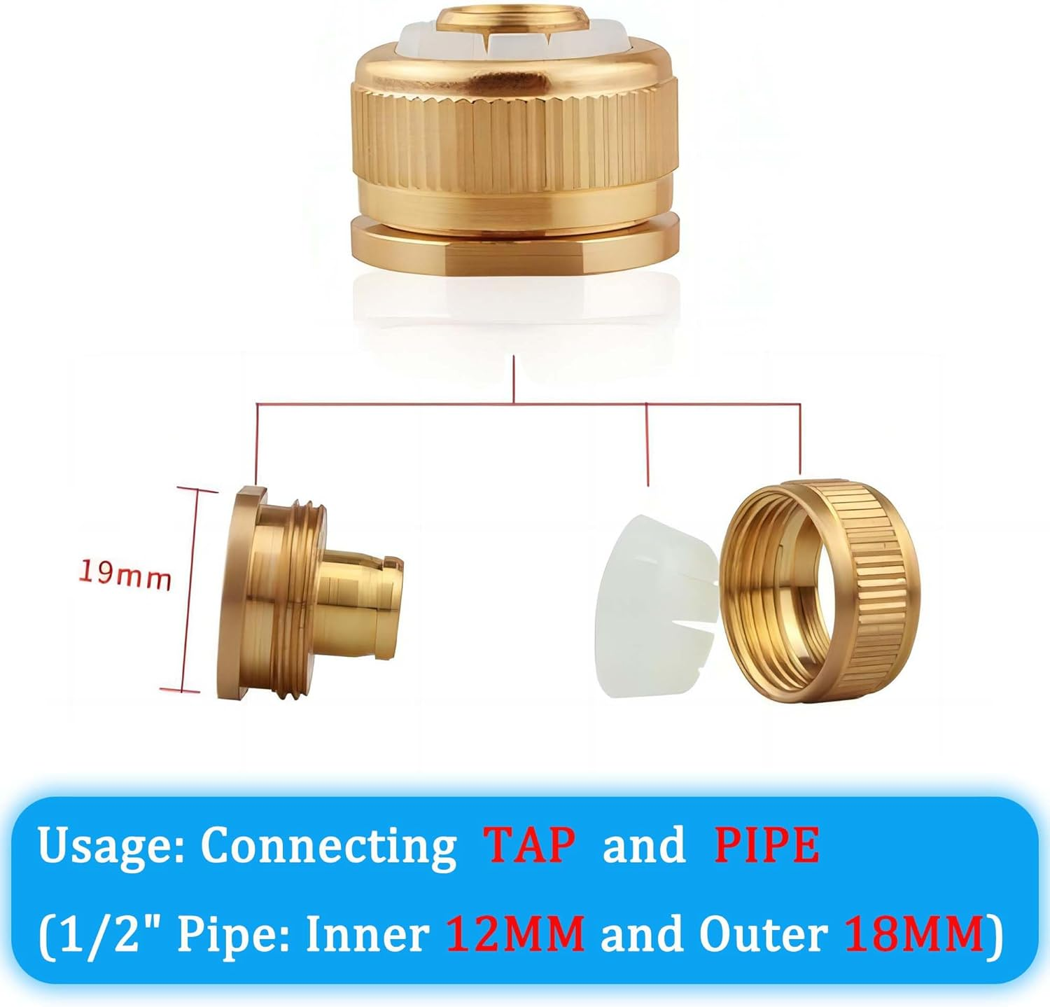 2 Pcs Brass Garden Quick Hose Connectors for Connecting 1/2" Inch Hoses(Inner 12MM, Outer 18MM) and 1/2" Tap Faucet with Male Head, Hose Fitting for Lawn& Garden,Washing Cars,Watering Plants image number 2