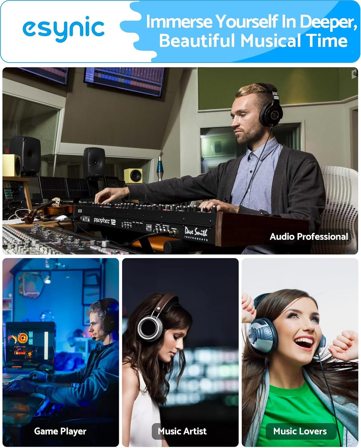 Esynic Portable Headphone Amplifier Rechargeble Audio Digital Hifi Earphone Amp 3.5Mm with Two-Stage Gain Switch, USB Cable and Aluminum Matte Surface for MP3 MP4 Phones Digital Players and Computers image number 2