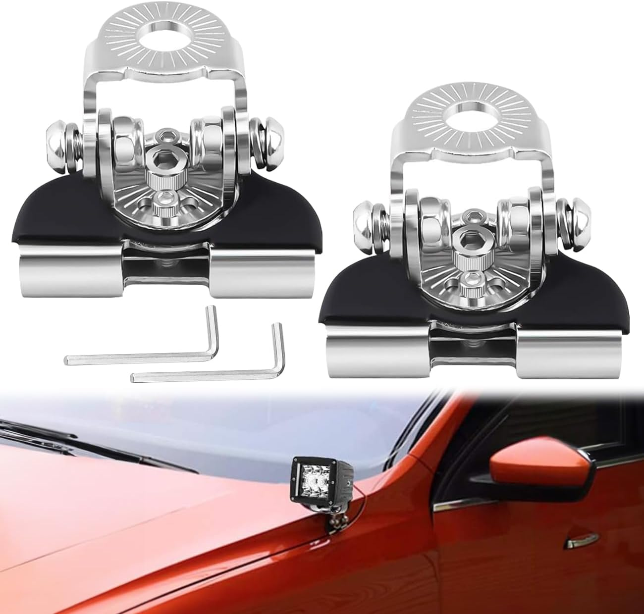 Universal LED Light Bar Mounting Brackets, Hood Mount Brackets a Pillar Hood Clamp Work Light Holder 304 Stainless Steel for off Road Car Jeep Truck SUV 2PCS image number 4