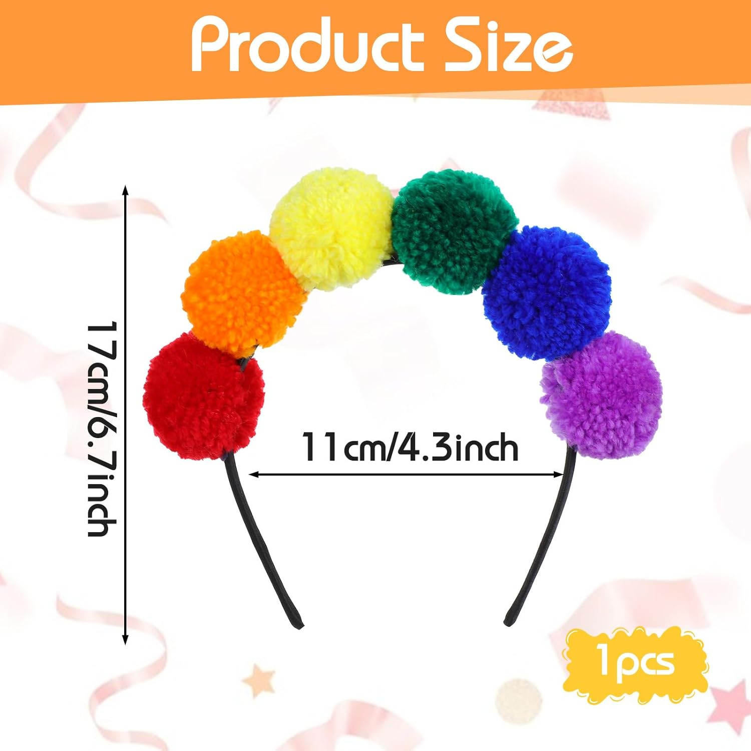 Rainbow Pompoms Headband, Colourful Hair Accessories, Carnival, Rainbow Pompom Tiara, Pom Pom Headband, Headpiece for Carnival, Fancy Dress and Party image number 3