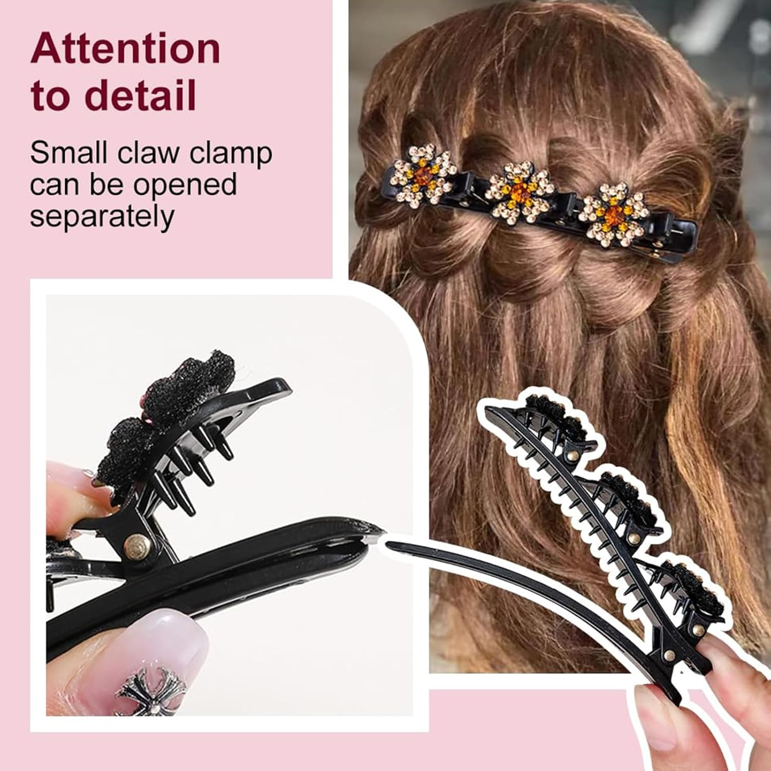 Sparkling Crystal Stone Braided Hair Clips, New Satin Fabric Hair Bands Rhinestone Four-Leaf Clover Hair Clip for Styling, Braided Hair Clips for Women and Girls (Colorful, Standard)