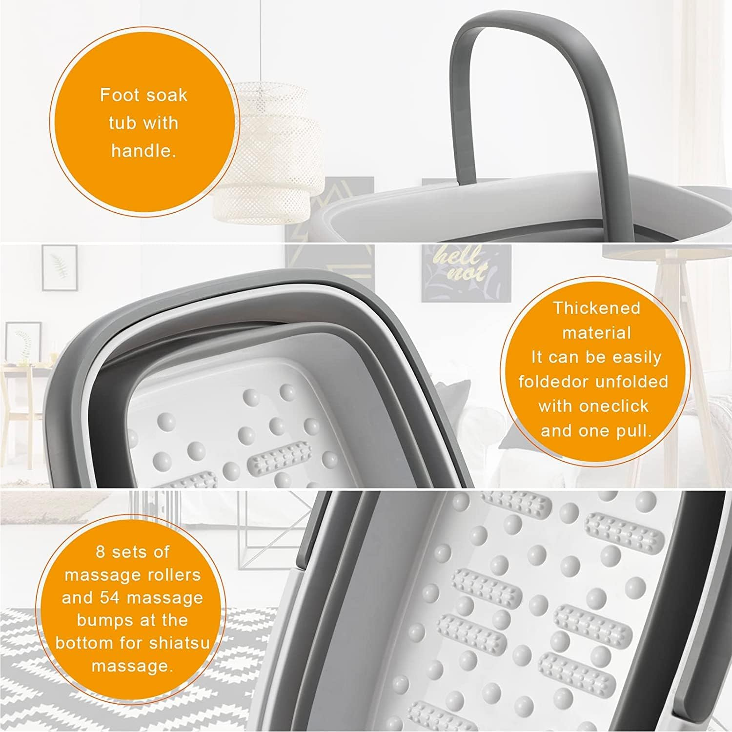 ALINK Collapsible Foot Bath Basin for Soaking Feet, Foot Soak Tub with Handle Foot Spa Bath 15L/4 Gallons Massager Foot Soaking Bath Basin Feet for Dry Cracked Feet, Pedicure Foot Soak, Home Spa Treatment, Collapsible Bucket for Cleaning Mop (Gray) image number 2