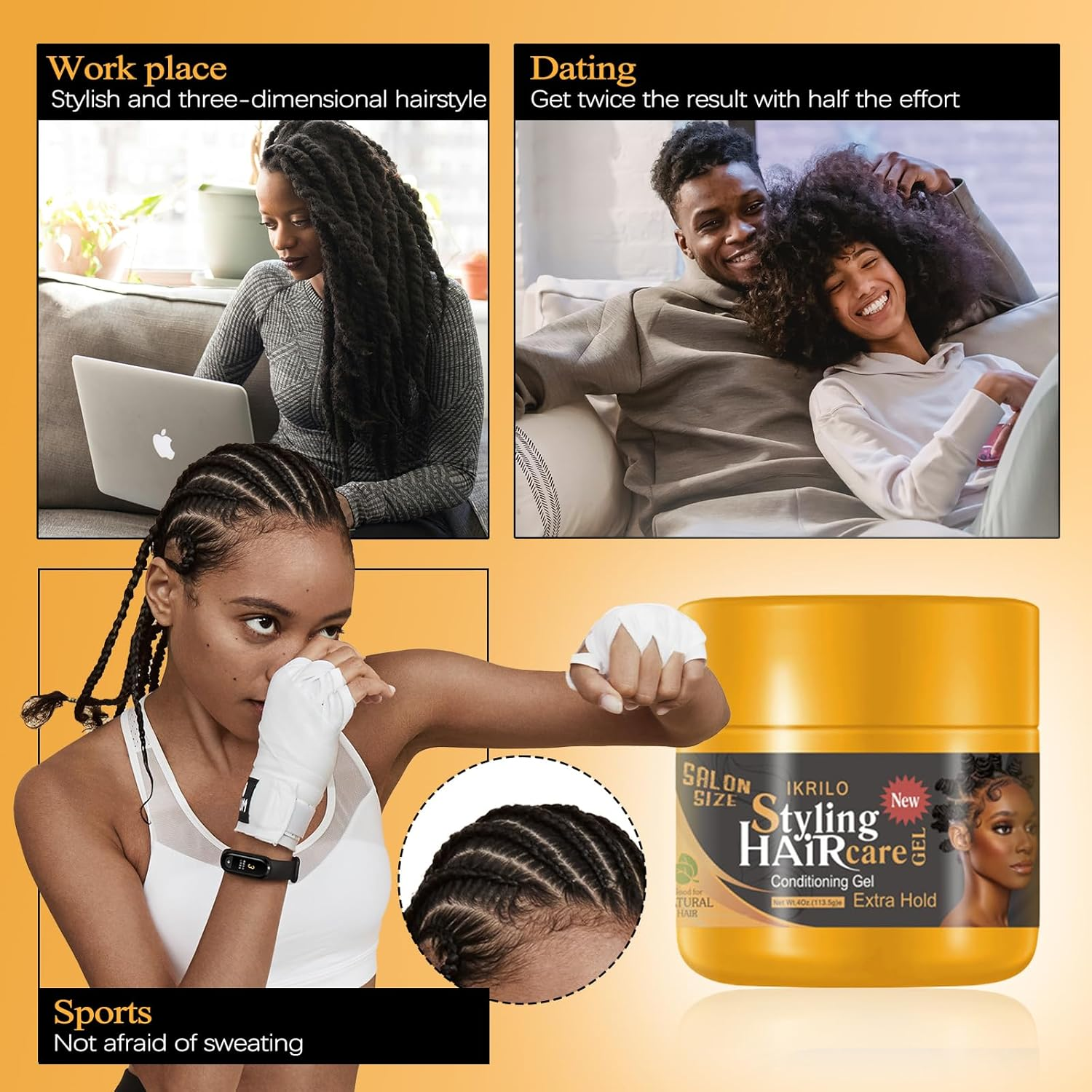 Beaufairy 113.5 Ml Braiding Gel, Extra Hold Hair Gel, Styler Hair Gel, Extreme Hold for Hair Defining, Reduces Frizz for Braids, Locs, Twists, Cornrows, Wavy Kinky Hair, Suitable for Women Man image number 2