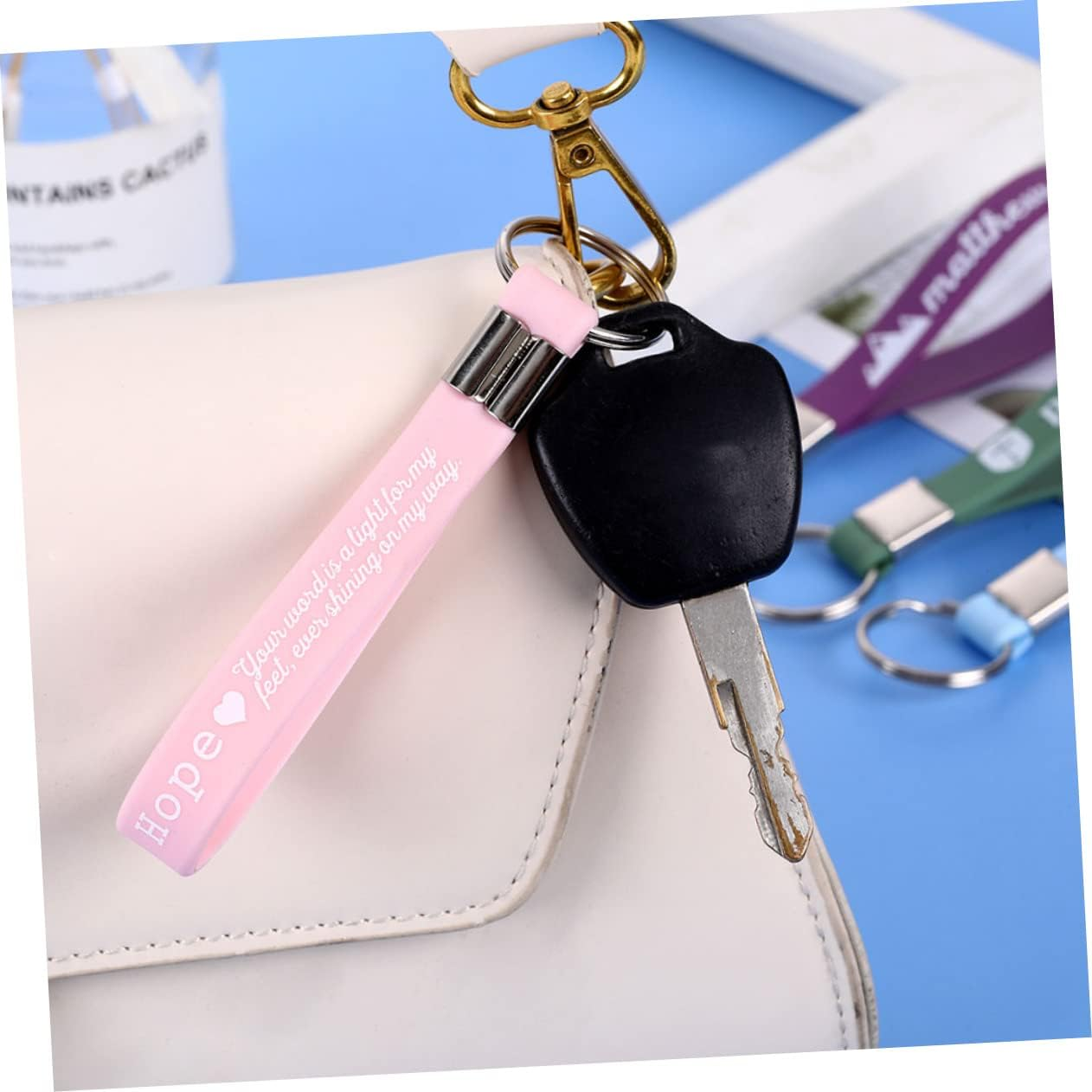 HONMEET Bible Scripture Silicone Keychains 4Pcs Set, Religious Novelty Keyring Bag Pendants for Women, Backpack Charms Party Favors Inspirational Bible Verses image number 4