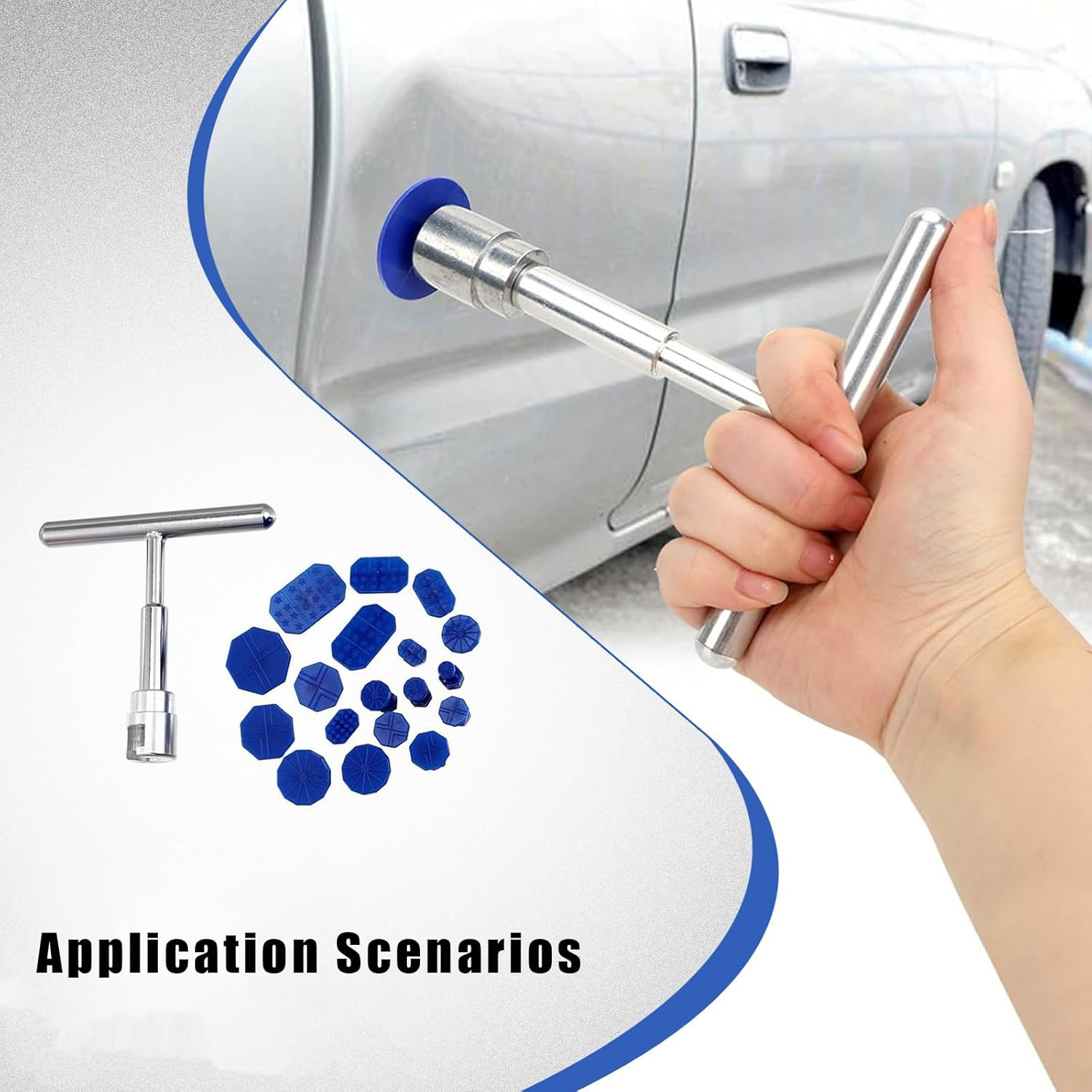 Professional Car Dent Puller Kit Silver T Shape Puller, Universal Tool for Auto Hail Damage Repair, Dent Detach Sheet Suction Cup Puller Repair Kit Non-Destructive Dent Removal (1) image number 3