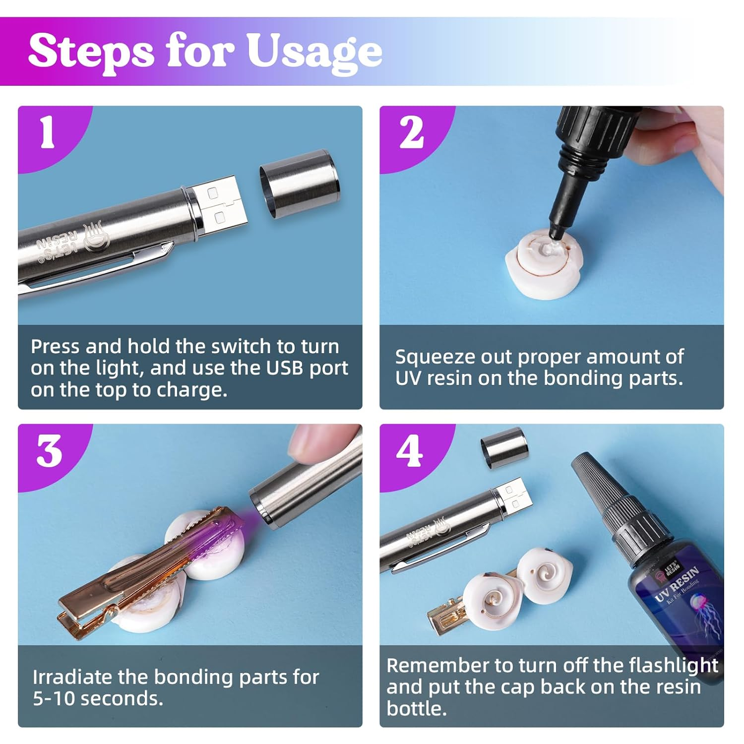 LET'S RESIN UV Resin Kit with Light, Bonding&Curing in Seconds, 30G UV Resin with Flashlight for Welding, Jewelry UV Glue Adhesive for Plastic Repair, Glass Light, Craft Decor image number 4