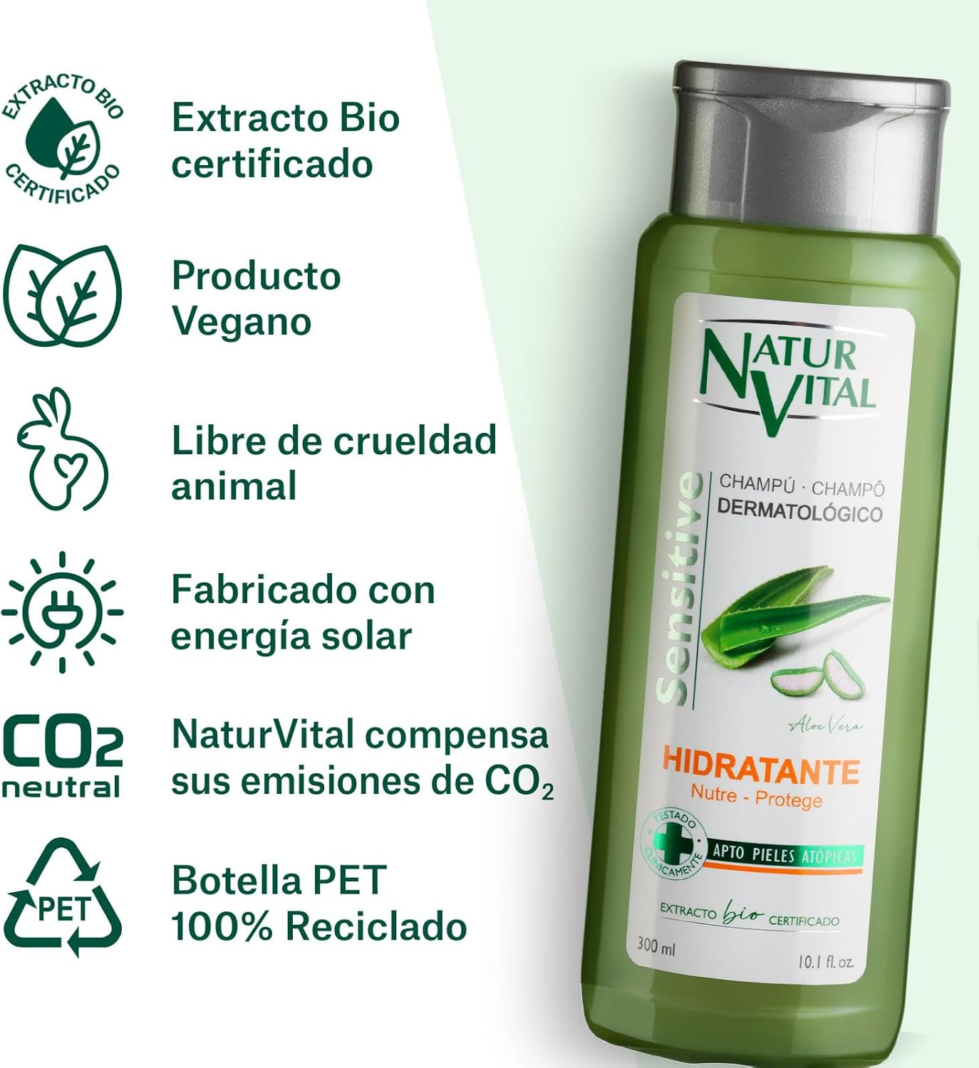 Hair Shampoo Aloe Vera - Moisturiser - 300 Ml/Natural & Organic image number 6