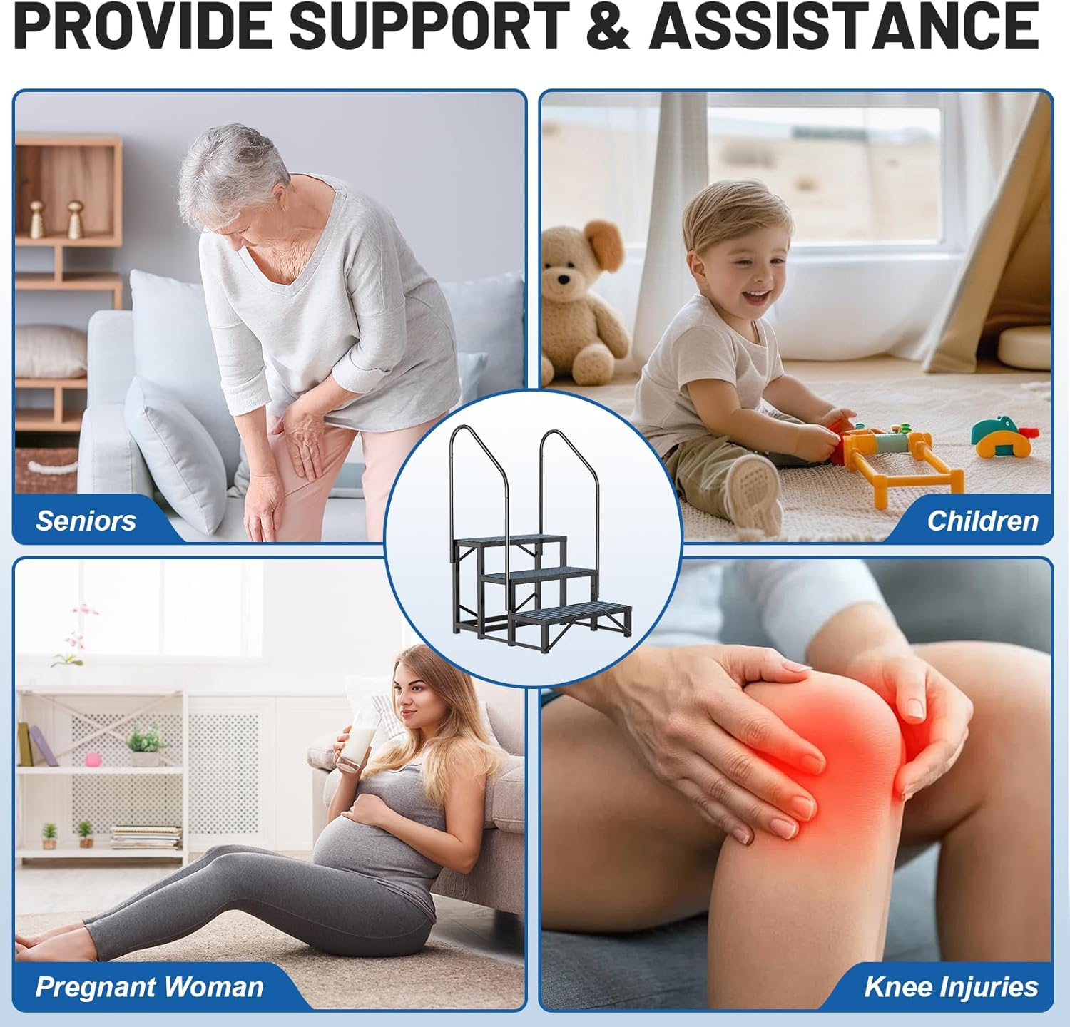 RV Steps Spa Steps with Handrail - 3 Step Hot Tub Steps Trailer Steps Mobile Home Stairs for 5Th Wheel RV, Trailer, Hot Tub, Pool, Porch with Non-Slip Mats image number 4