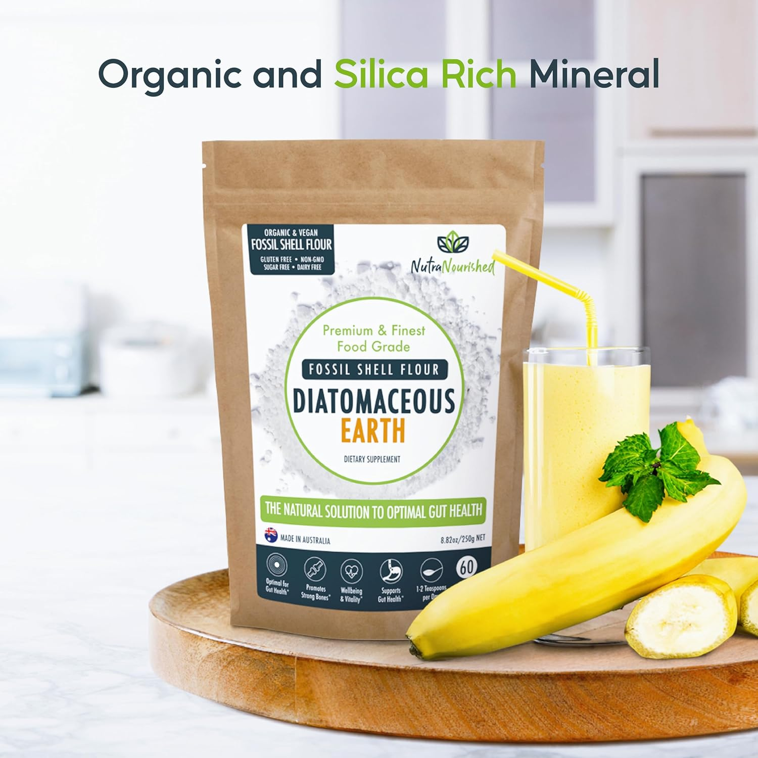 Food Grade Diatomaceous Earth 250G - Fossil Shell Flour Powder for Detoxification, Digestive Health, and Natural Wellness - Organic and Silica Rich Mineral Supplement