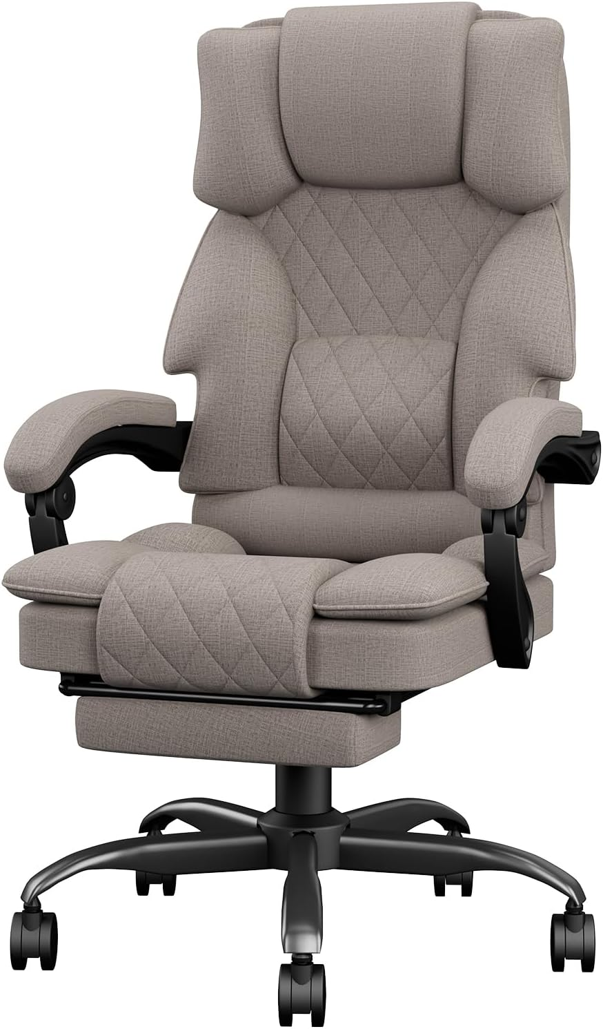 Ergonomic Office Chair, Big and Tall Computer Chair for Adults with Footrest, Fabric Desk Chair with Lumbar Support & Luxury Executive Recliner, High Back, 350LBS, Dark Grey