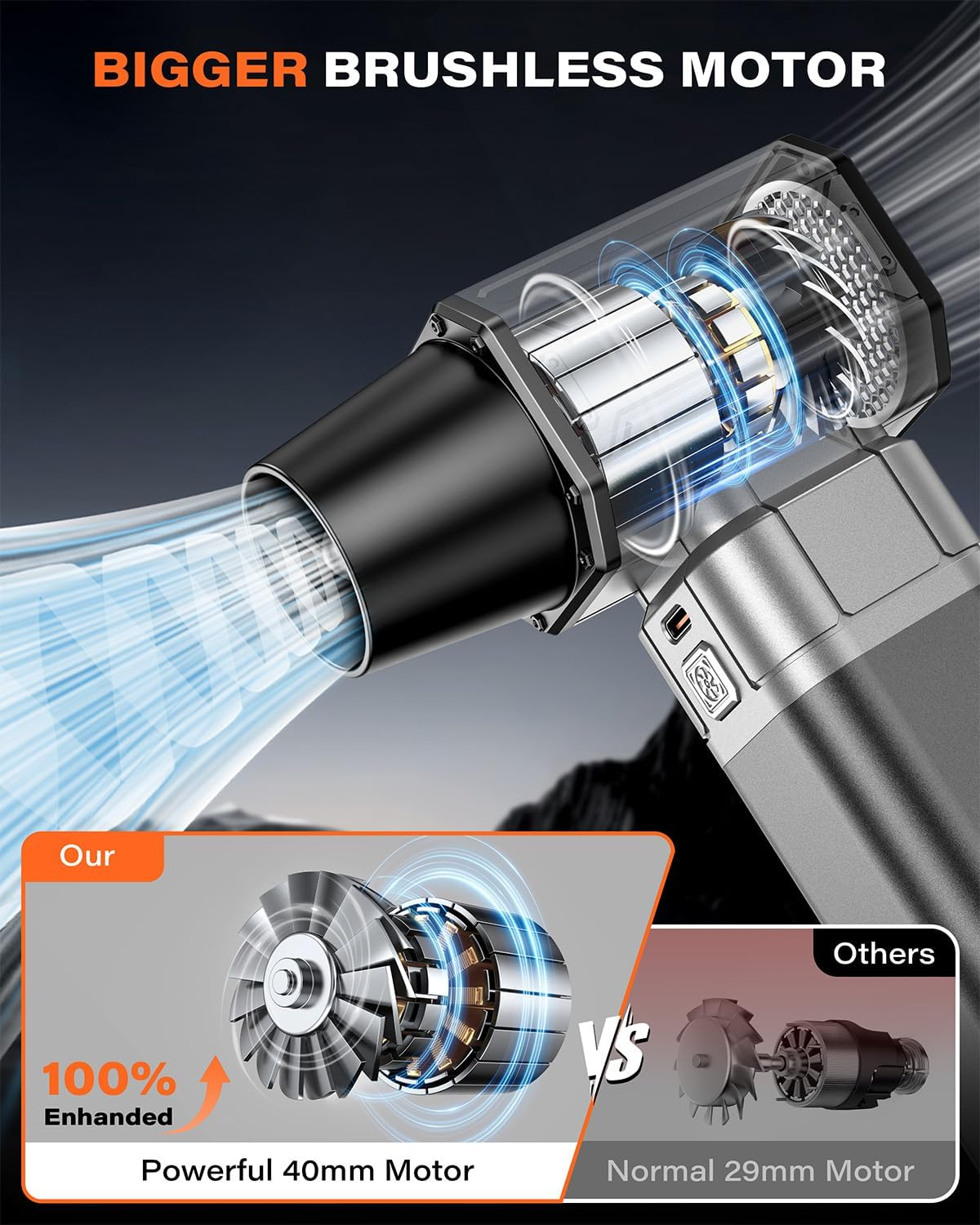 A2C Upgraded 40Mm Motor Compressed Air Duster, 450G Strong Airflow Cordless Electric Duster, 4-Gear Adjustable Air Blower, Rechargeable Duster for Keyboard, Computer, PC, Outdoor, House & Car image number 4