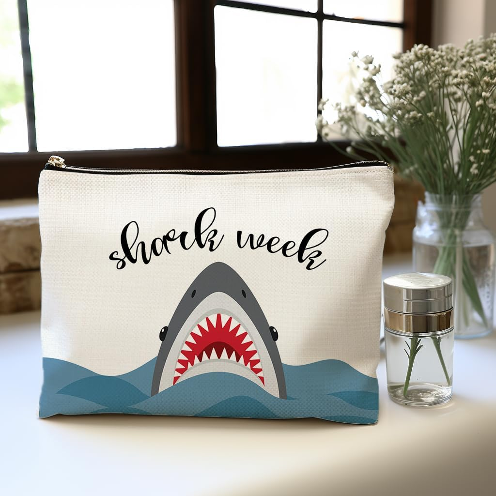OUZ Shark Gifts for Girls Shark Gift Makeup Bag Sharks Week Gift Birthday Gifts for Shark Girl Animal Lover Gift Cosmetic Bag Graduation Gifts for Friend Sister Daughter Cosmetic Travel Pouch, Beige, image number 4