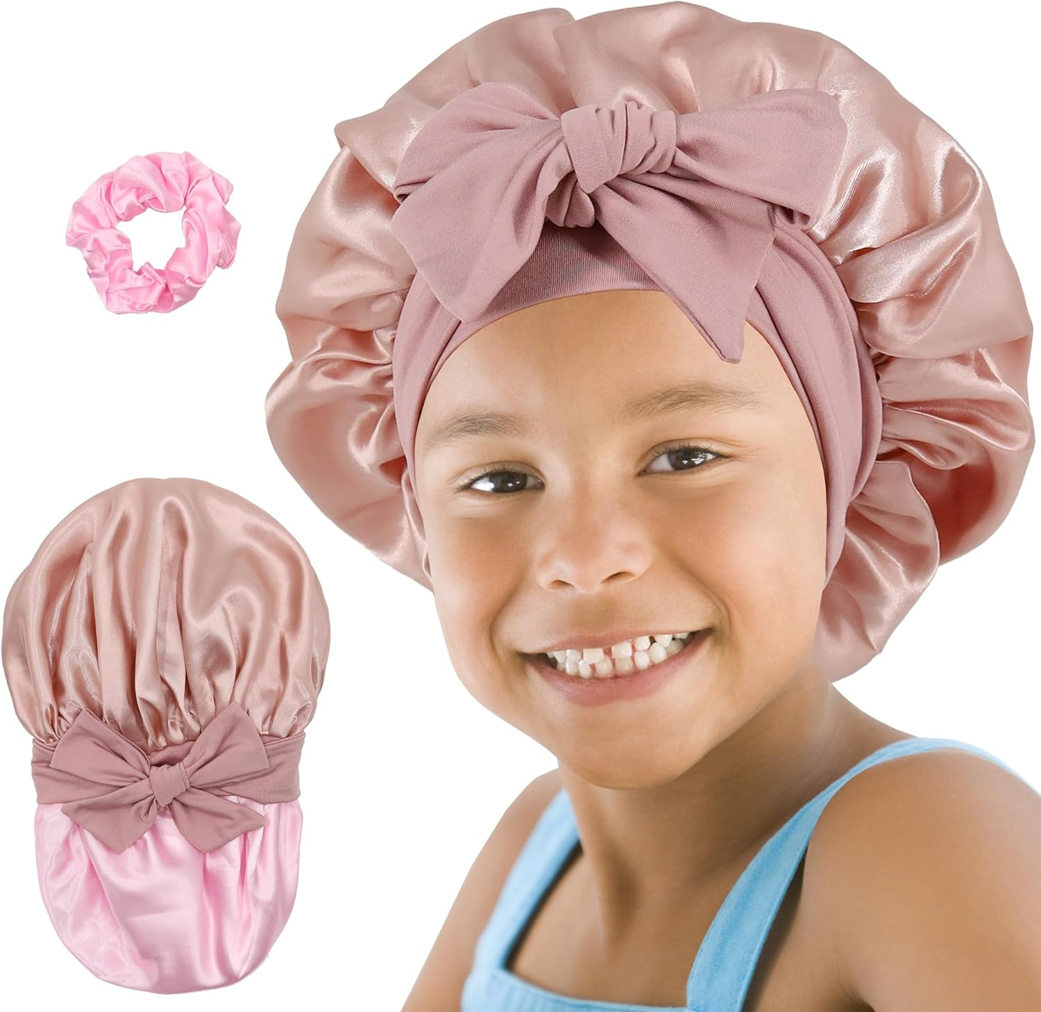 Kids Bonnet for Girls, Silk Bonnets for Kids Boys, Double Layer Satin Bonnet Sleep Cap for Child Curly Natural Hair(3-12Y)