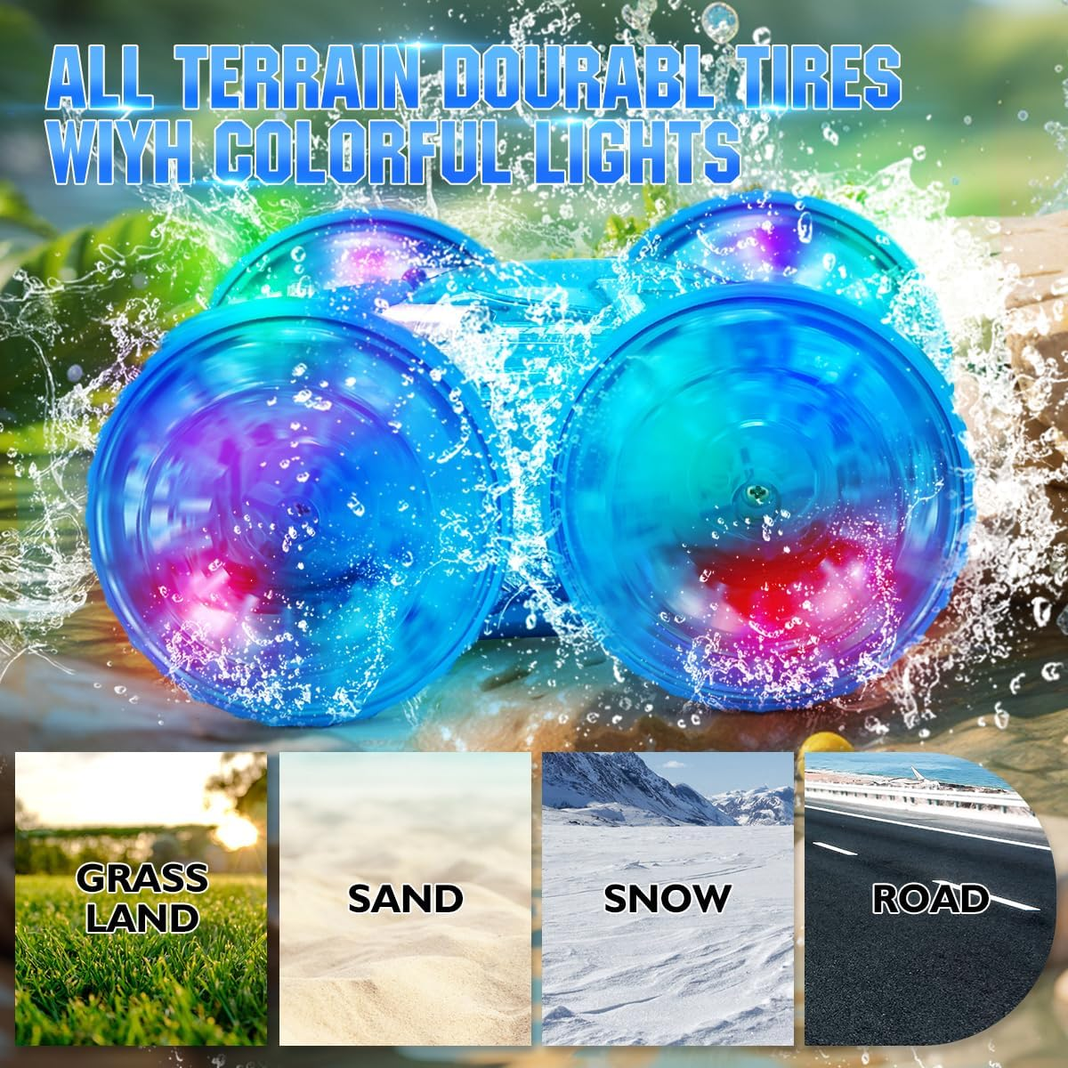 Toys for 4-8-12 Year Old Boys Amphibious Remote Control Car Boat with LED Lights 4WD RC Car for Kids 2.4Ghz All Terrain Off-Road RC Stunt Car, Waterproof Pool Beach RC Vehicle Toy for Boys Girls-Blue image number 6