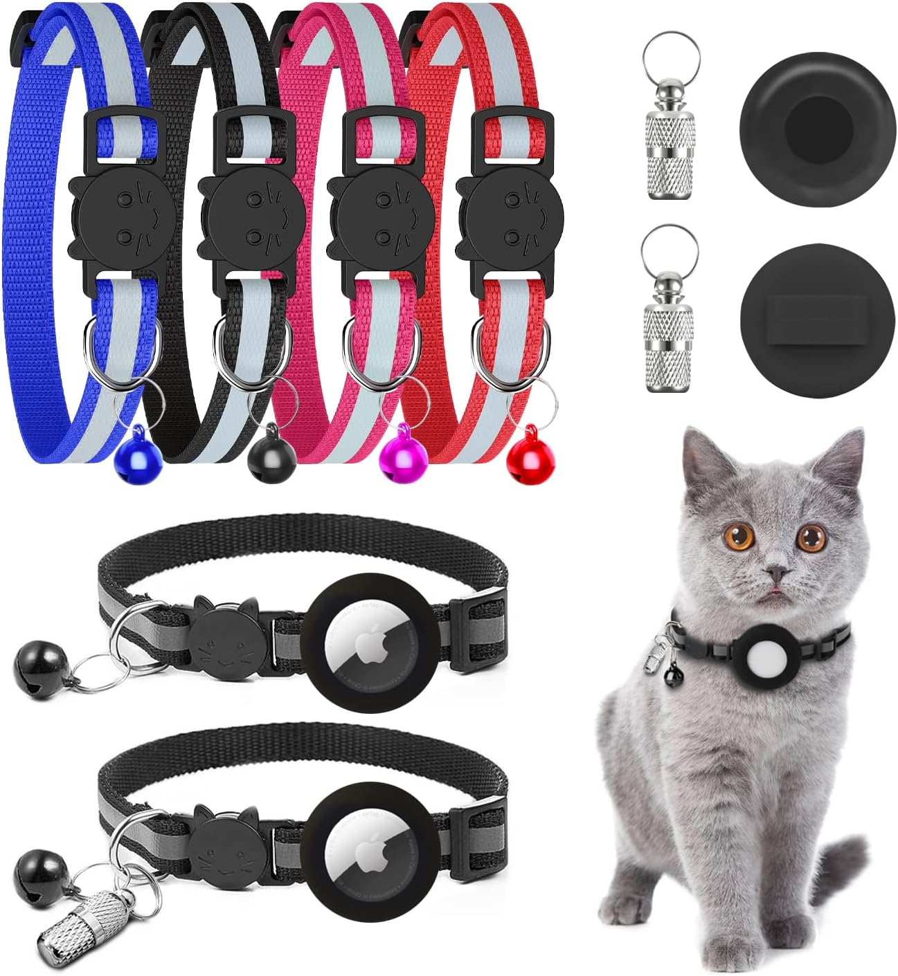 Kitolee Airtag Cat Collar Reflective with Bell (4 Colours, 2 Apple Airtag Holders and 2 ID Tags) image number 1