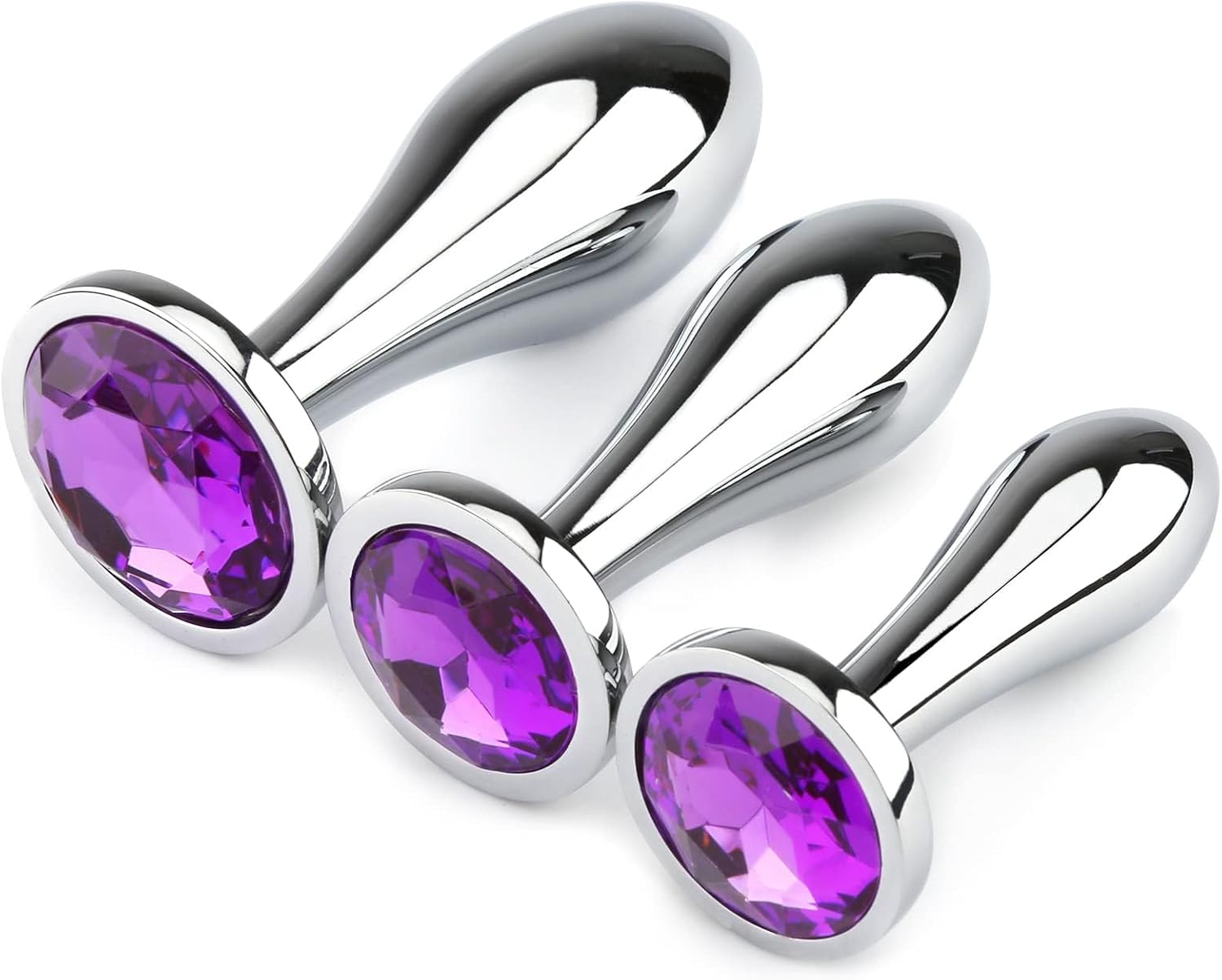 Anal Butt Plug, 3Pcs Set Safety Metal Anal Butt Plug Sex Toys with Crystal Diamond Beginner Anal Toys for Adult Unisex (Purple) image number 1