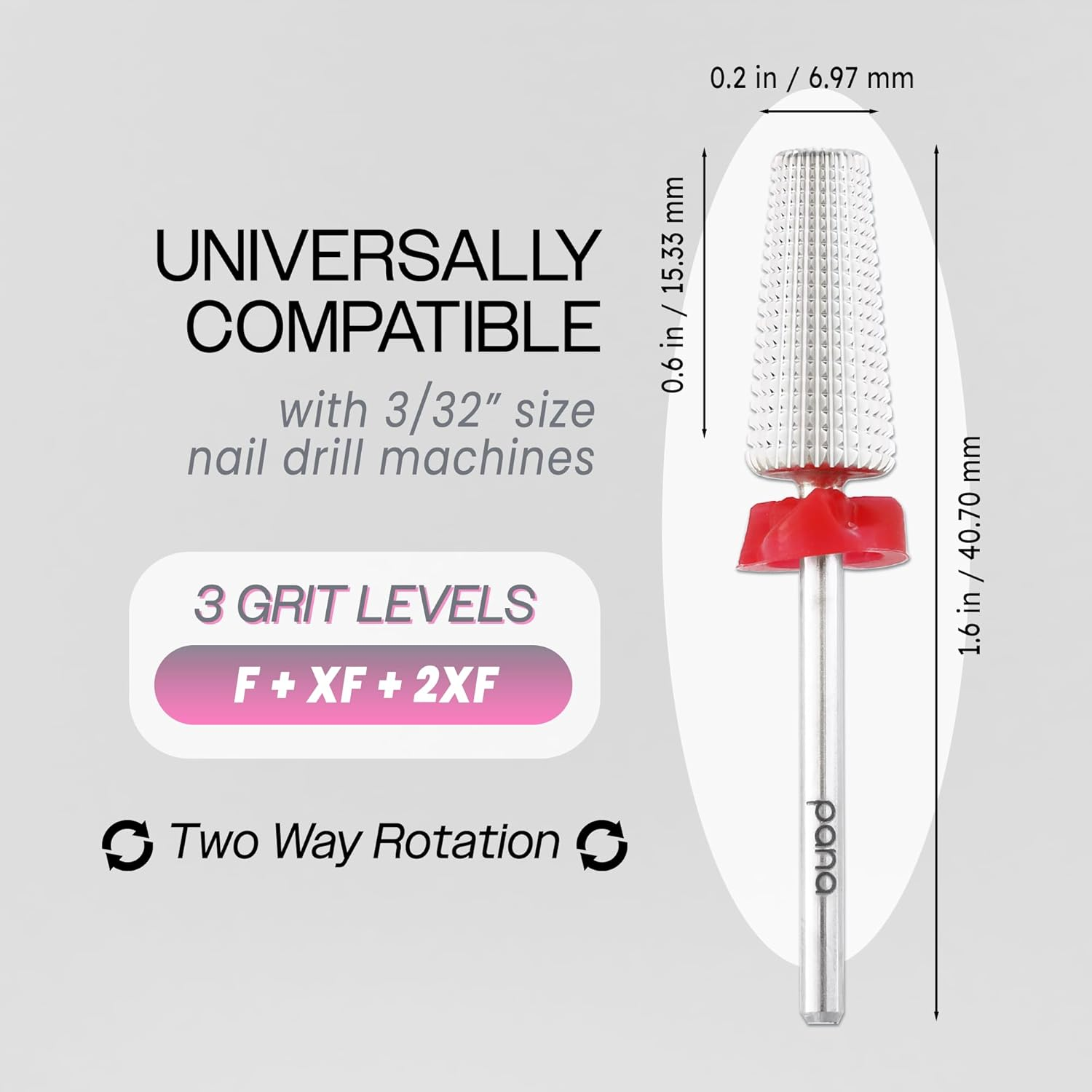 PANA Nail Carbide 5 in 1 Bit - Two Way Rotate Use for Both Left and Right Handed - Fast Remove Acrylic or Hard Gel - 3/32" Shank - Manicure, Nail Art, Drill Machine (Fine - F, Silver) image number 1