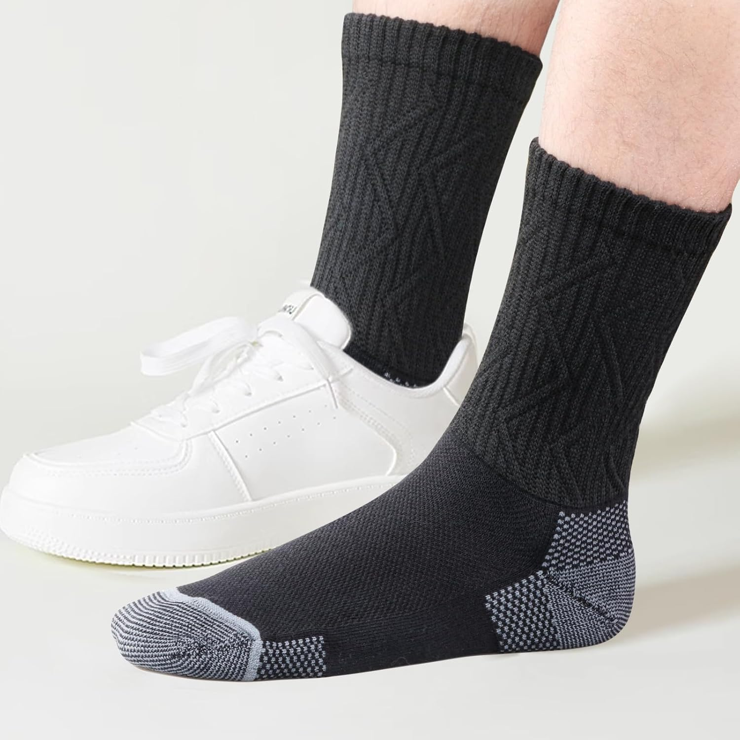 YUEDGE Diabetic Socks for Men Bamboo Comfort Sole Elastic Free Loose Black Non-Binding Socks for Men 9-11, 5 Pairs image number 2