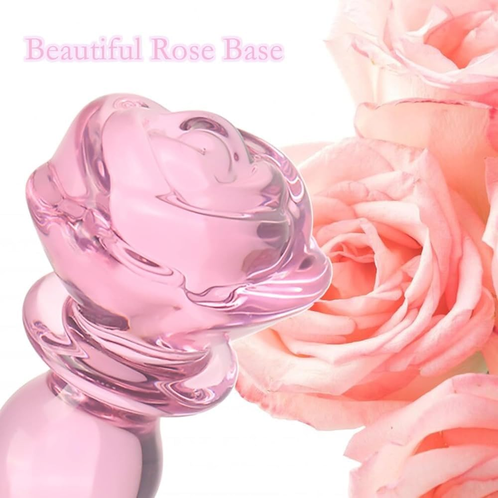 Ozfuns Glass Anal Beads Butt Plug Prostate Massager, Rose round Base and 4 Gradual Beads Fetish Bum Plug Anal Dilator Masturbation Sex Toy for Women Men image number 5