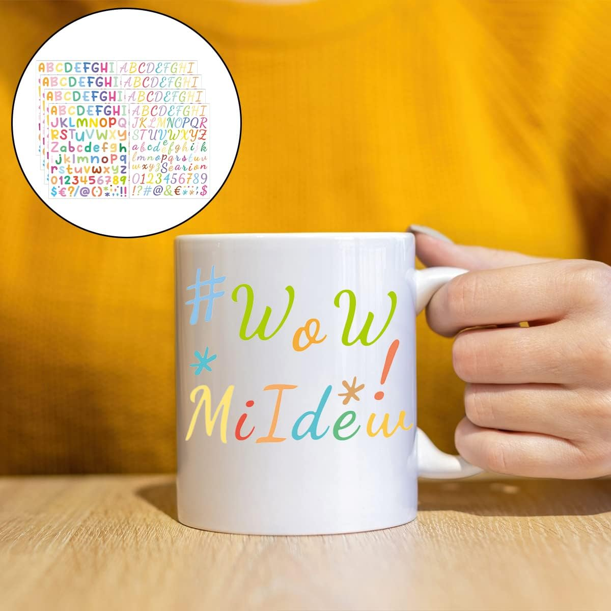 BEZANU Letter Stickers, 8 Sheets Colorful Self Adhesive Alphabet Number Stickers for Home, Business, Classroom Decor