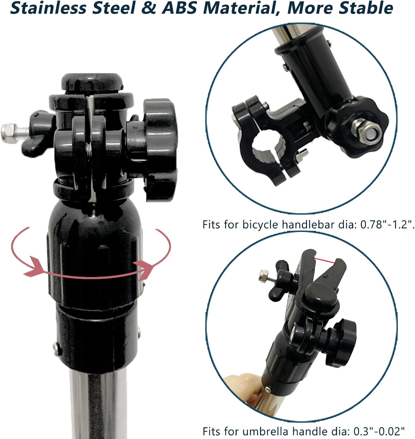 Sunshade Umbrella with Holder for Baby Stroller, Golf Cart, Bicycle - Eccentric Shaft Design, Fits for 0.78"-1.2" Handlebar (Black-A) image number 1