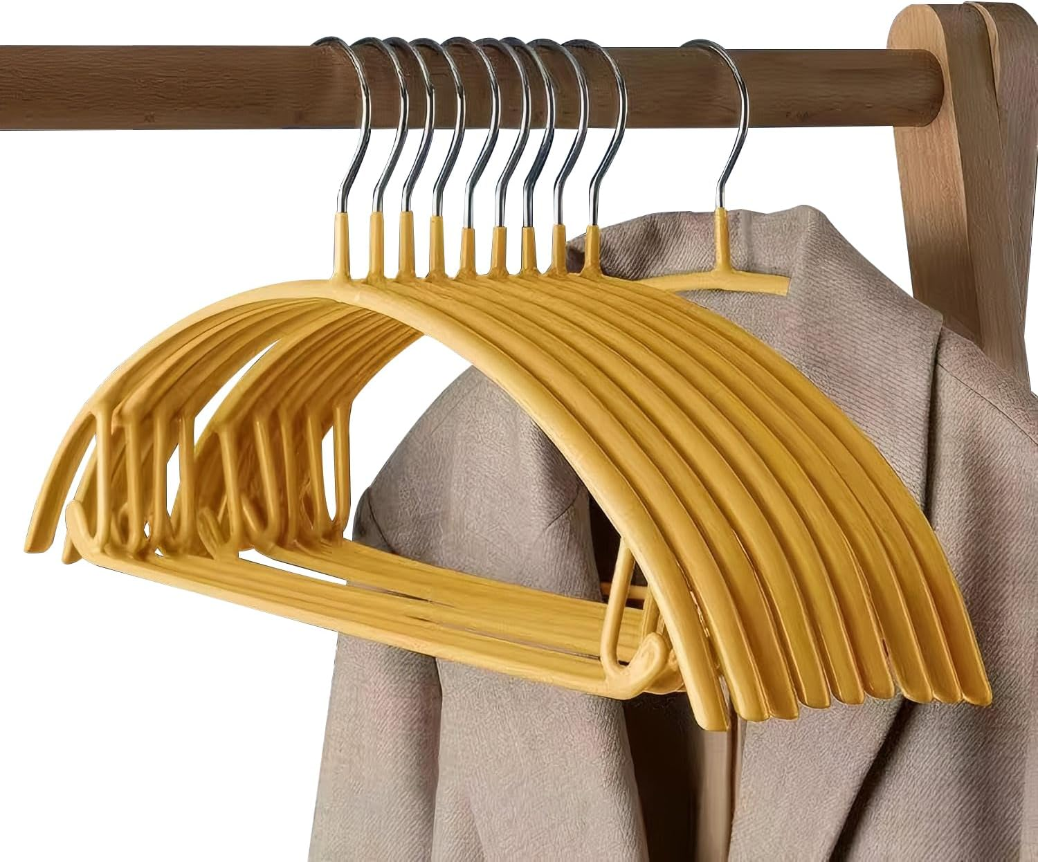 Tongke Clothes Hangers Set 10 Pack, No Bump Rounded Coat Hanger, Metal with Soft Non-Slip PVC Coating, Curved Design, (10, Green) - 10, Yellow image number 6