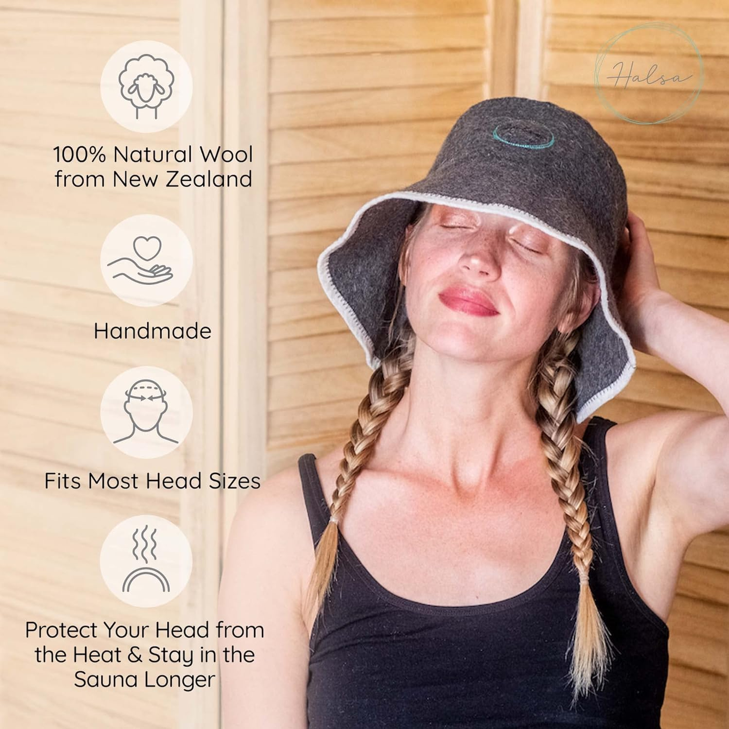 Halsa Sauna Hat for Women and Men, 100% Wool Handmade Premium Banya Hat, Protect Hair and Stay in Sauna Longer, Enhance Sauna Benefits & Regulate Temperature, Sauna Users, Sauna Accessory. image number 4