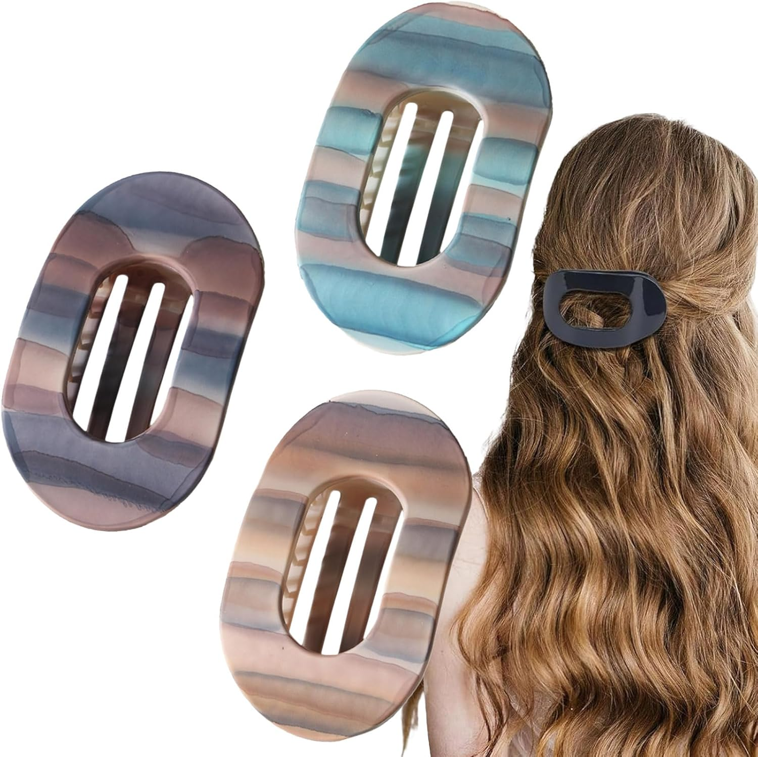 Pack of 3 Flat Hair Clips, Flat Hair Clips, Flat Hair Clips, Elegant Hair Clips, Ideal for Everyday Life, Sports, Driving and Lying, Flat Claw Clip Hair Clip for Girls and Women image number 2