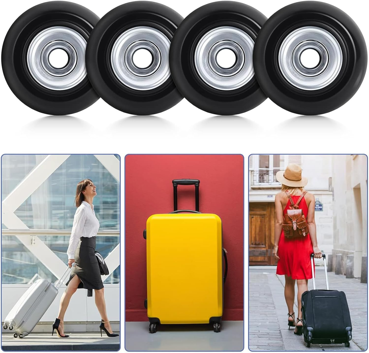 Pack of 4 Suitcase Wheels Replacement Wheels, Universal Luggage Suitcase Replacement Wheels, 50 X 18 Mm Rubber Luggage Suitcase Wheels, Suitcase Wheels Replacement Suitable for Suitcases, Trolleys, image number 5