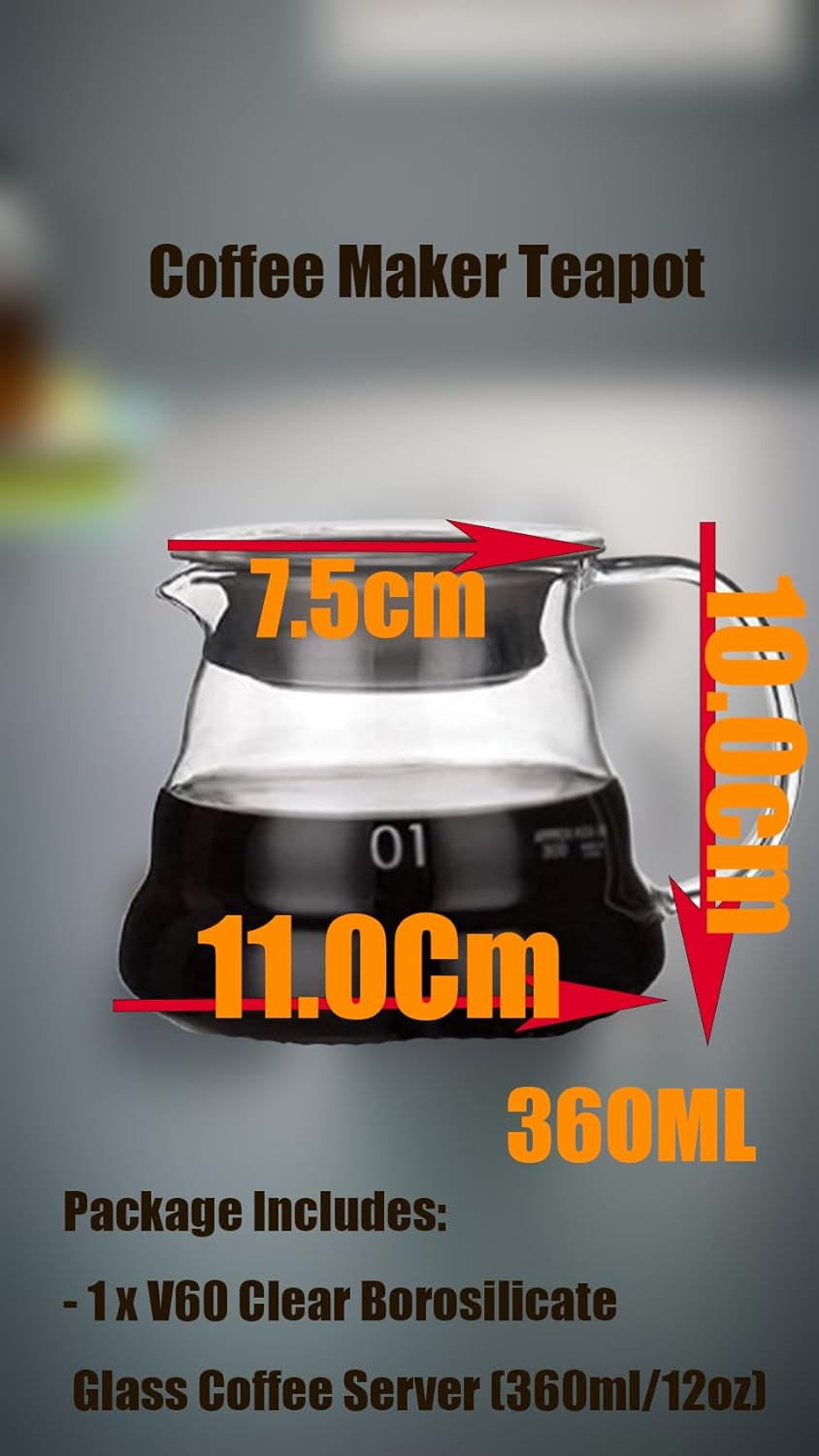 Coffee Maker Teapot - 360Ml Carafe with Lid | Heat-Protected Pour over Pot | Elegant Home & Cafe Essential | Transparent Design