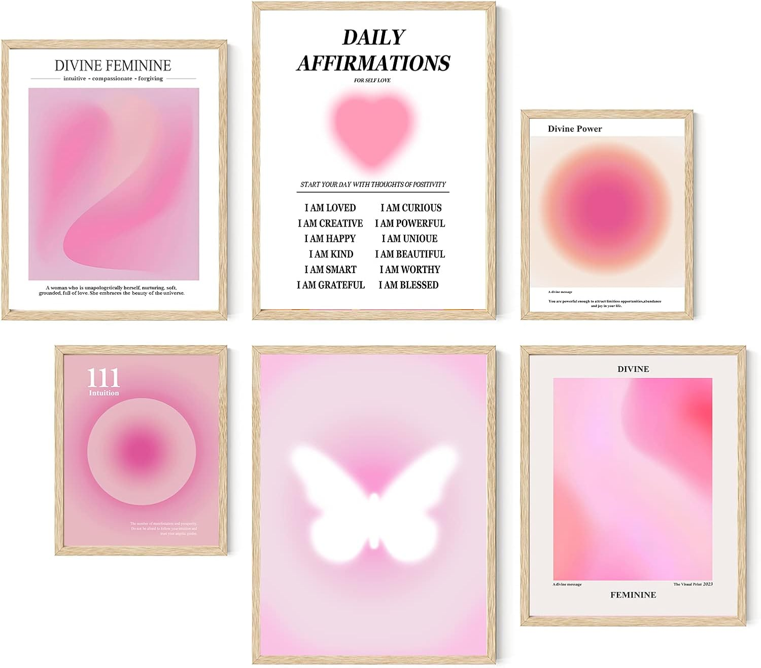 PWTXKAH Trendy Wall Art Prints Angel Number Poster Pink Aura Artwork Colorful Gradient Painting Daily Affirmations Women Picture Aura Poster Canvas Colorful Aesthetic Prints Room 8X10Inch Unframed