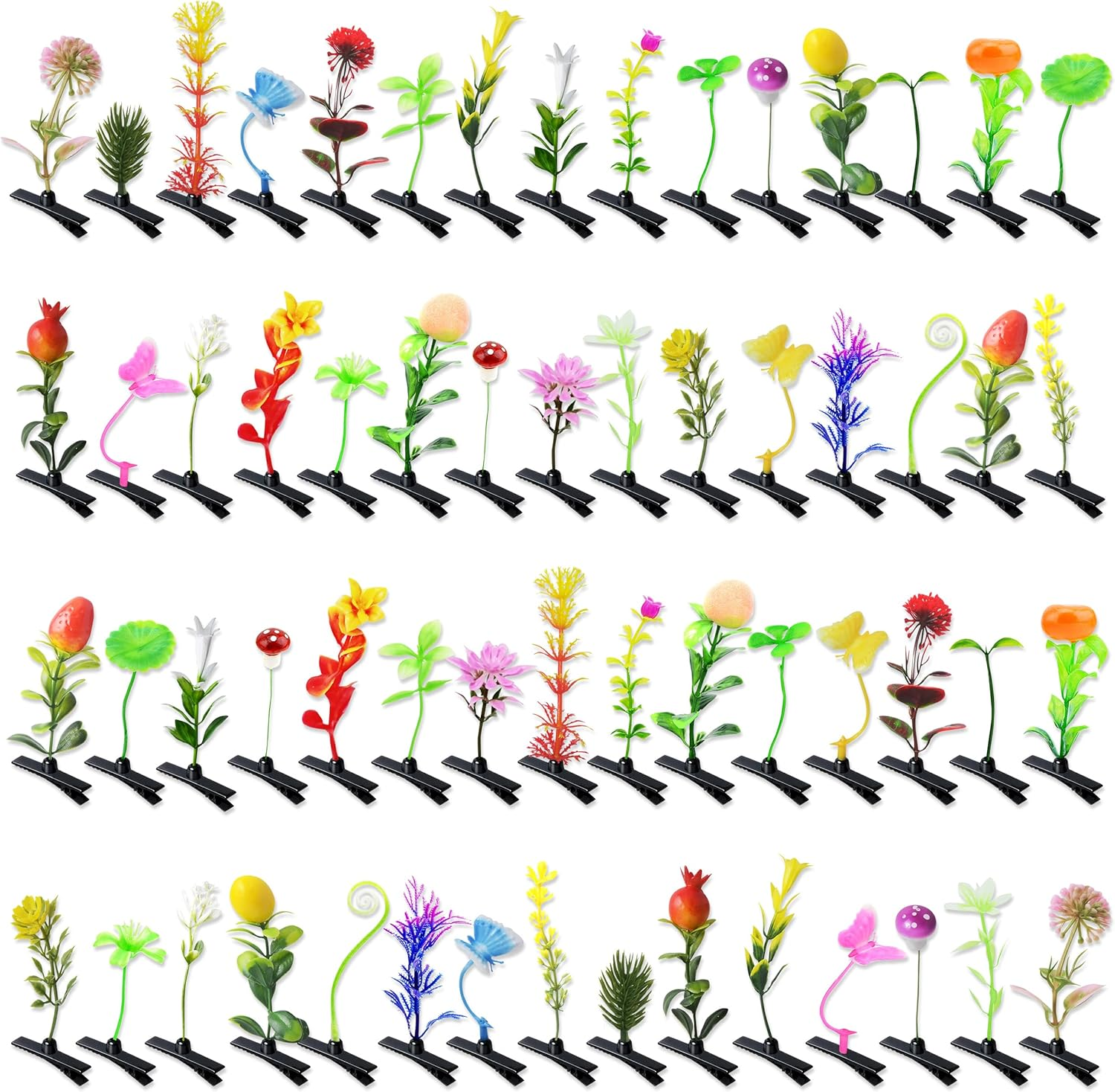 Yinnfeen Bean Sprout Hair Clips, 60 Pcs Mixed Style Plant Hairpins, Funny Flower Grass Barrettes Headwear Plant Hair Clips Cute Hair Accessories for Women Festival Party Supplies