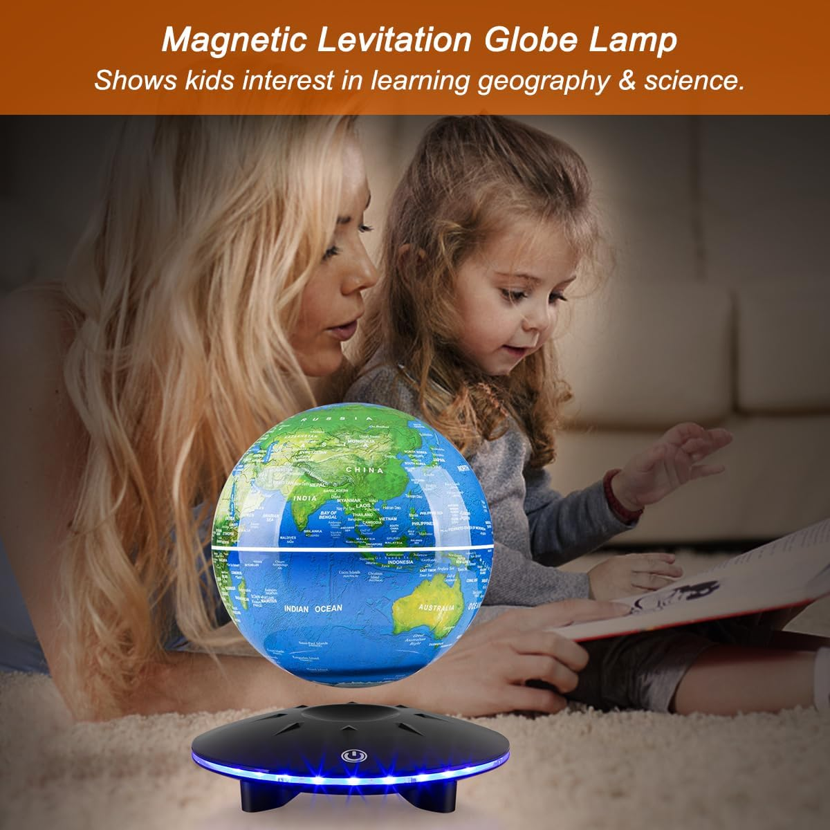 Magnetic Levitating Globe, 6 Inch LED Levitation Floating World Map Globe, Auto Rotation Suspended in Mid-Air with Touch Control for Home Office Desk Decoration image number 5