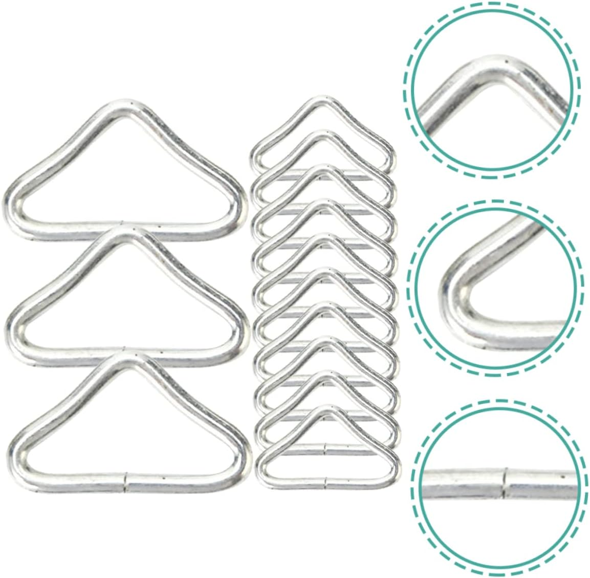 Kisangel Metal Trampoline D Rings, 30Pcs Triangle Trampoline Buckles V-Rings Springs Hooks Compact Parts Accessories for Galvanized Steel Replaceable Tool