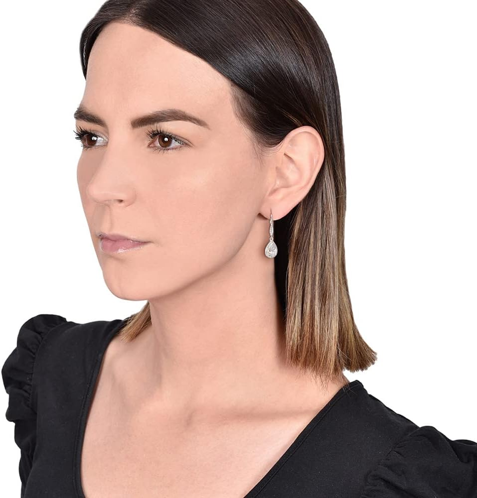 Anne Klein "Classics" Cubic Zirconia Leverback Pear Shape Drop Earrings image number 3