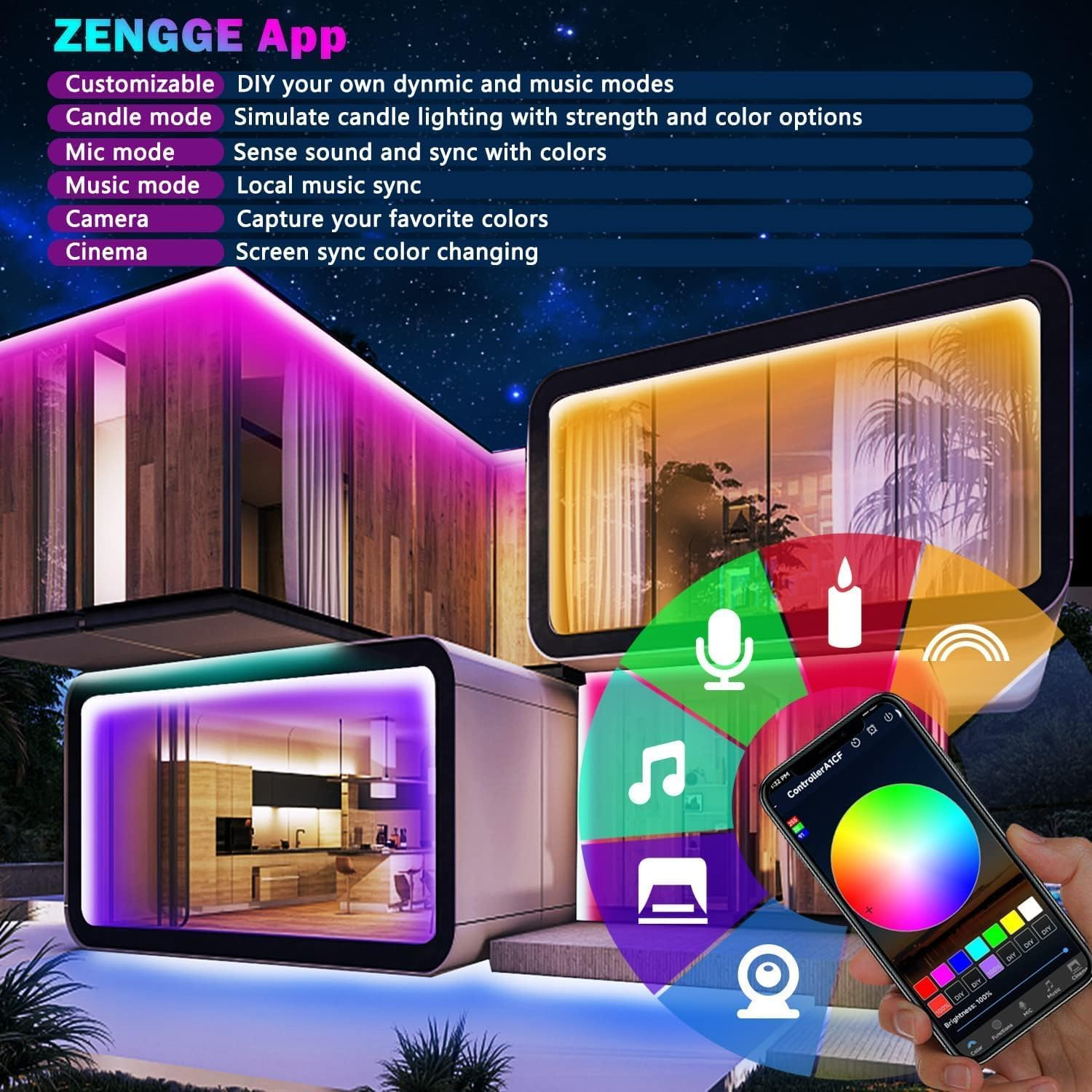 40M Outdoor LED Strip Lights IP67 Waterproof, RGB LED Strips Outdoor with RF Remote & Smart APP, 24V Waterproof Adhesive Rope Lights Multicolor Music Sync for Gazebo, Balcony, Patio, outside Decor image number 1