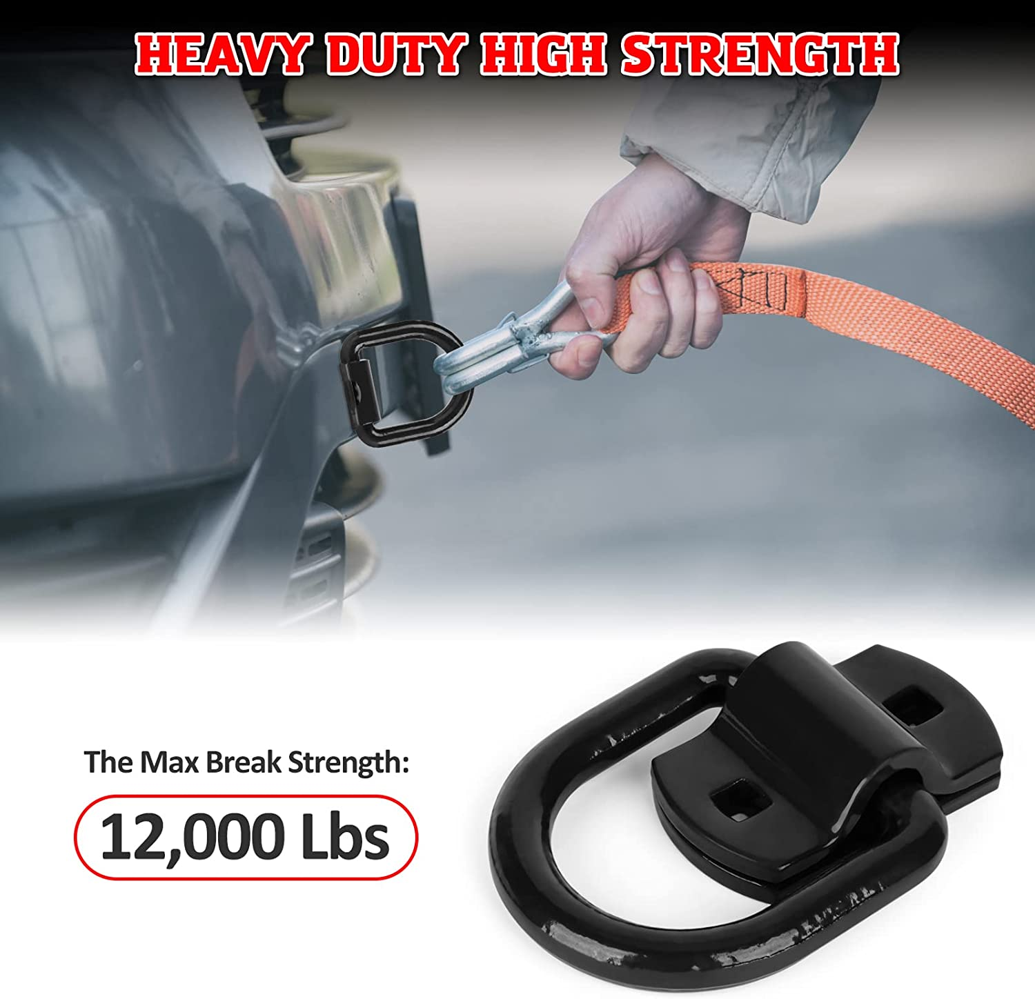 AUTOBOTS 1/2" Heavy Duty Bolt-On Forged D Ring, 12000Lbs Break Strength Tie down Anchors Hooks, for Trailers, Trucks, and Cargo Tie Downs (Pack of 4) Black image number 4