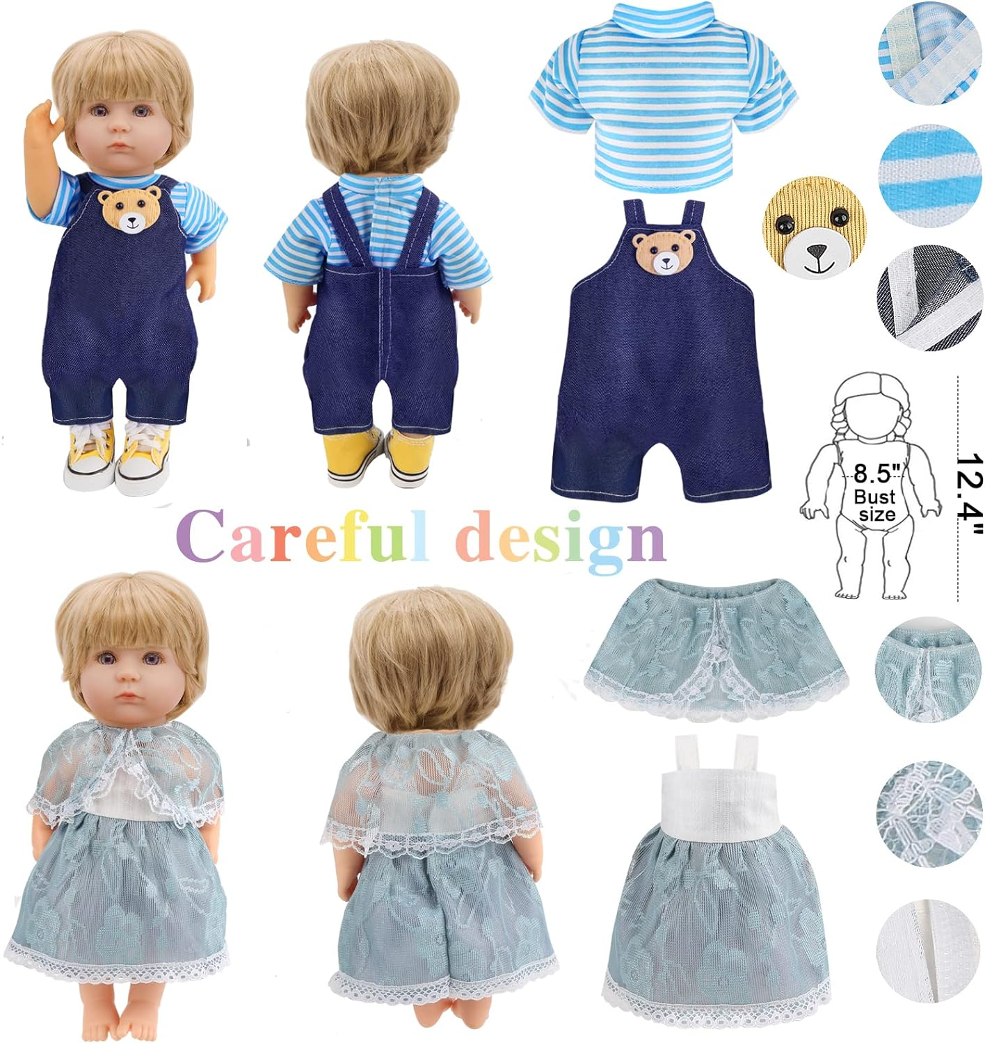 Girl Doll Clothes and Accessories - 12 Sets Doll Clothes for 12 Inch Dolls, Alive-Baby Doll Clothes Dress Pajamas Swimsuits, Lovely Baby Doll Outfits Accessories for Christmas Birthday for Little Girl image number 6